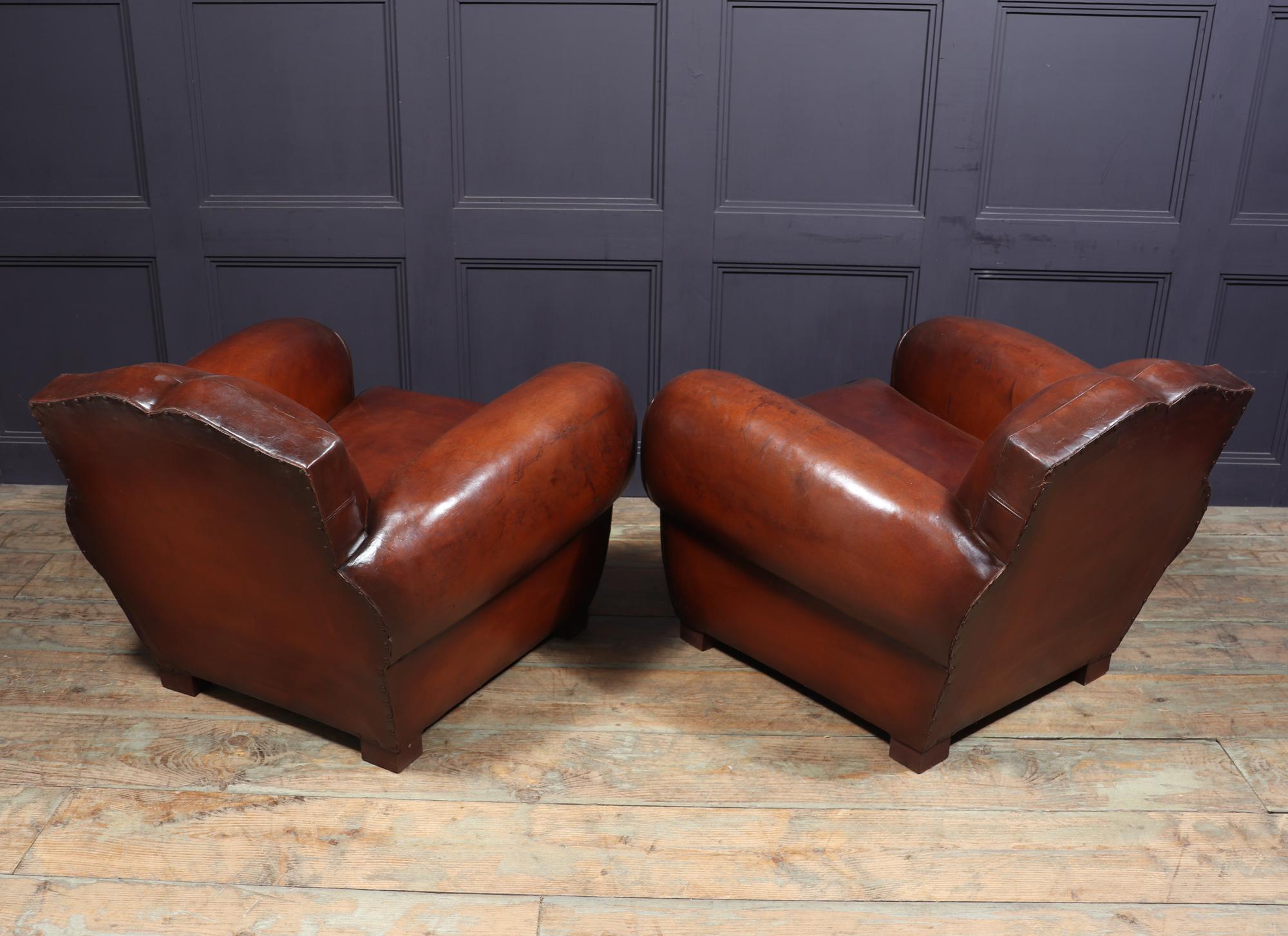 Pair of 1930’s Moustache Back French Leather Club Chairs 5