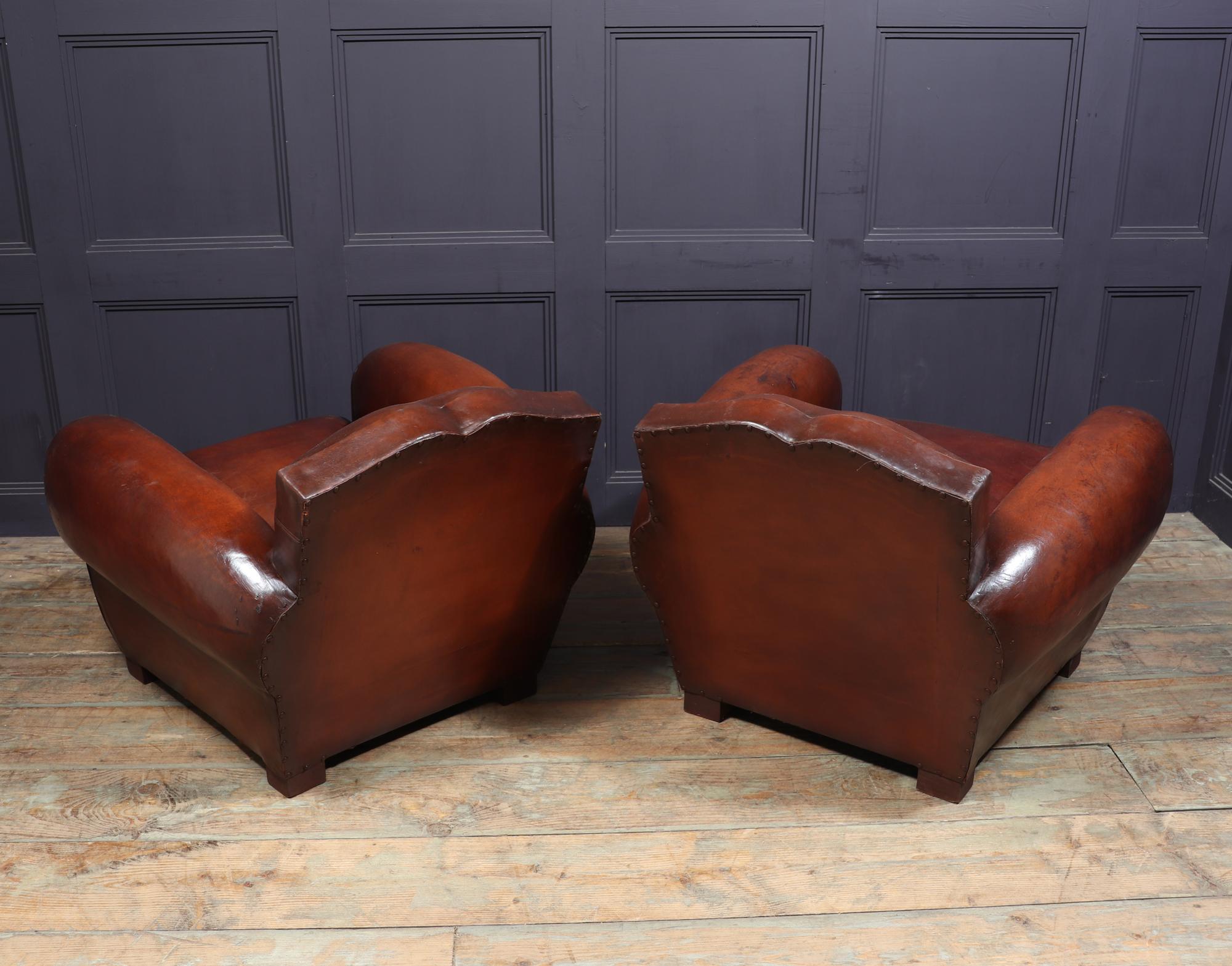 Pair of 1930’s Moustache Back French Leather Club Chairs 6