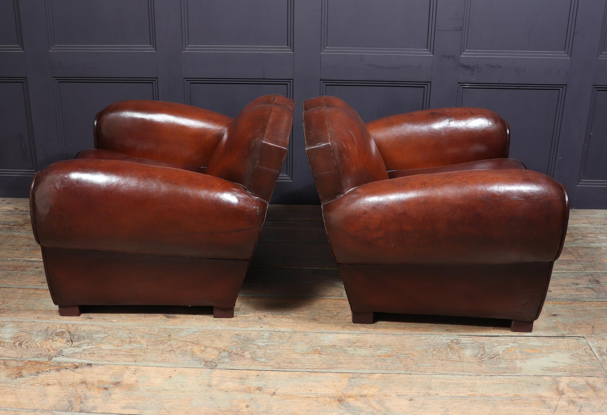 Pair of 1930’s Moustache Back French Leather Club Chairs 7