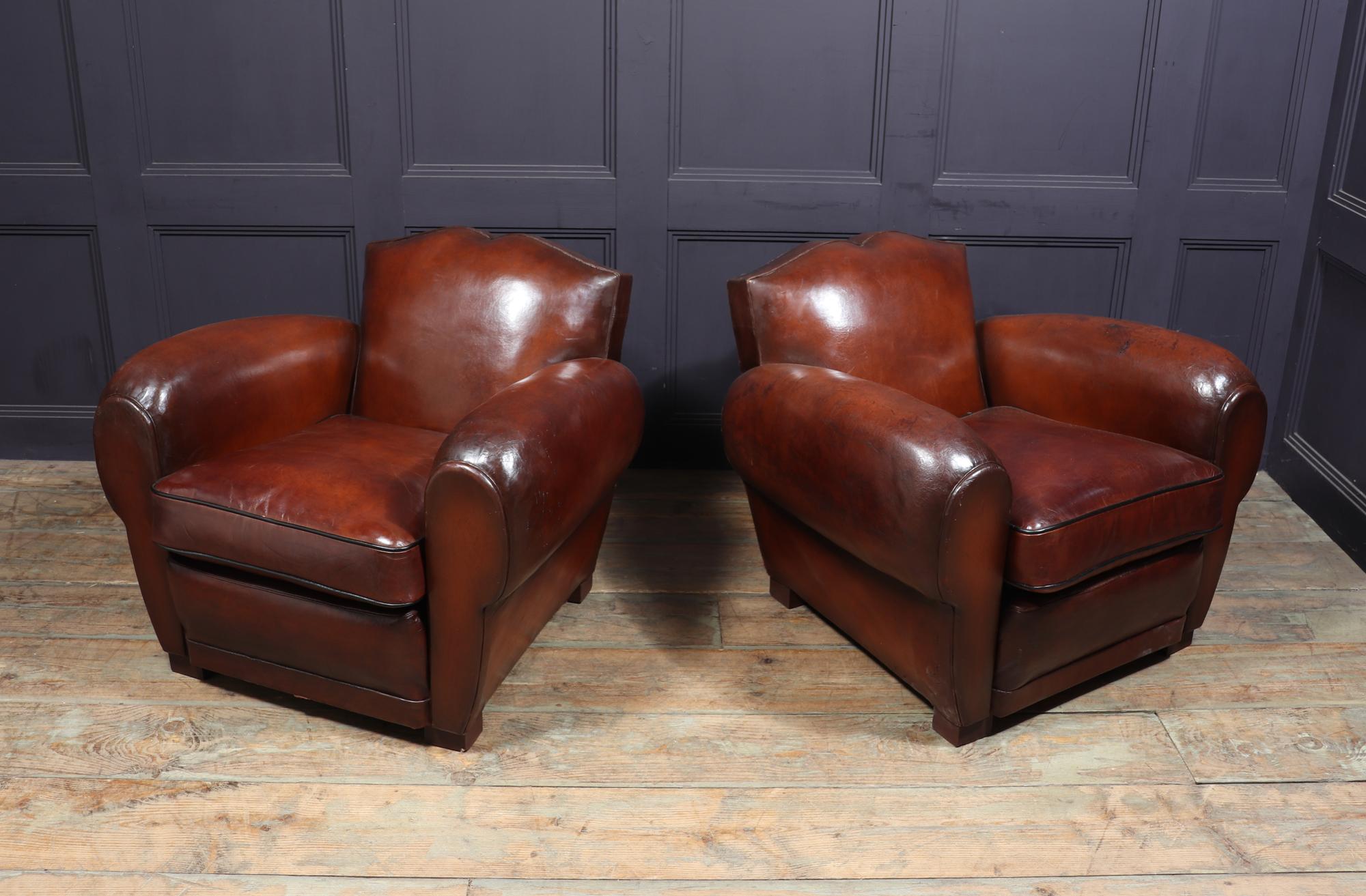 Pair of 1930’s Moustache Back French Leather Club Chairs 8