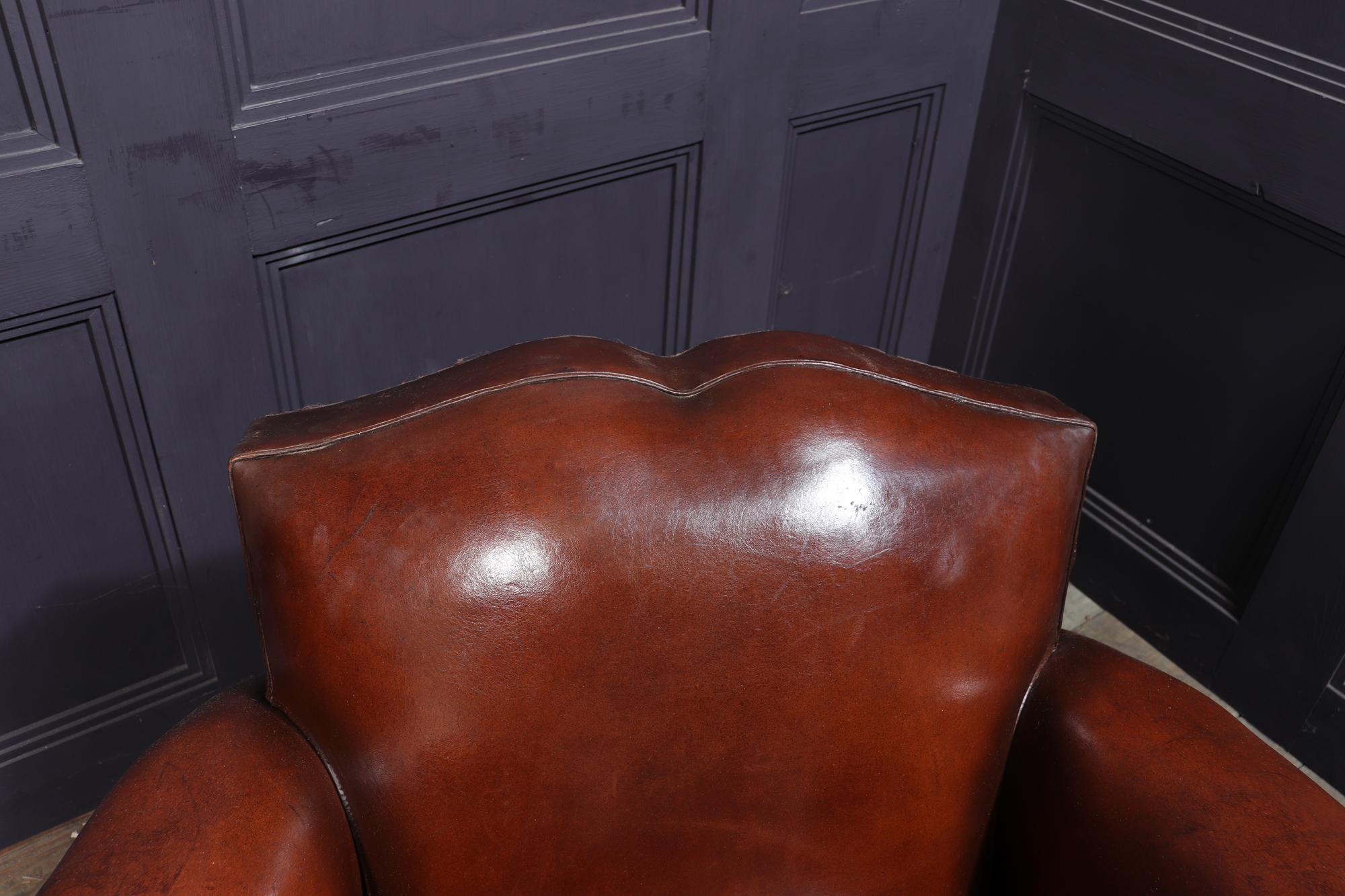 Pair of 1930’s Moustache Back French Leather Club Chairs 3