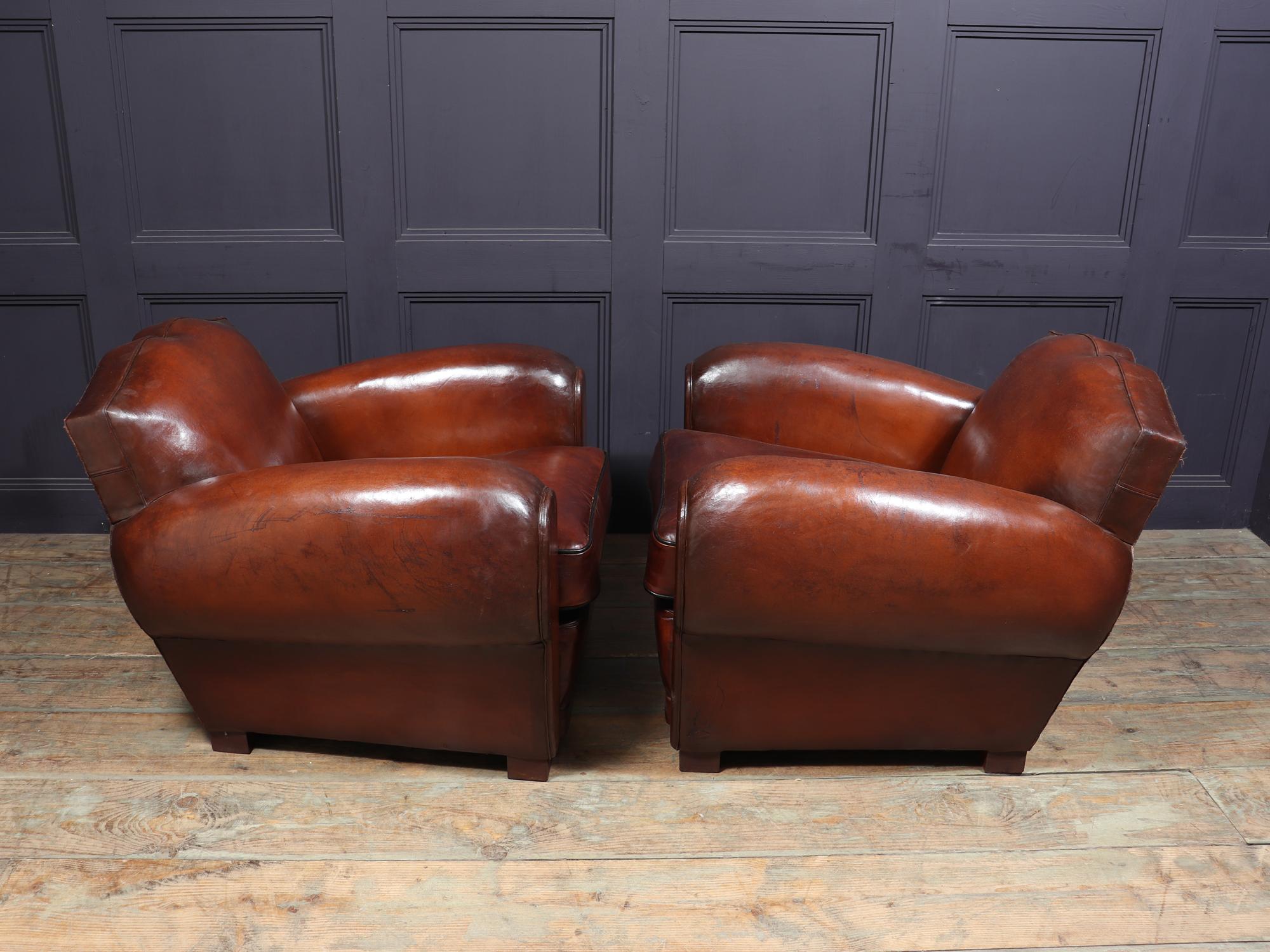 Pair of 1930’s Moustache Back French Leather Club Chairs 4