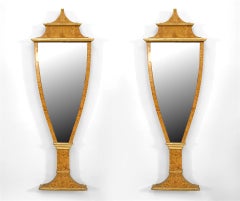 Pair of Italian Neoclassic Style Karelian Birch and Giltwood Wall Mirrors