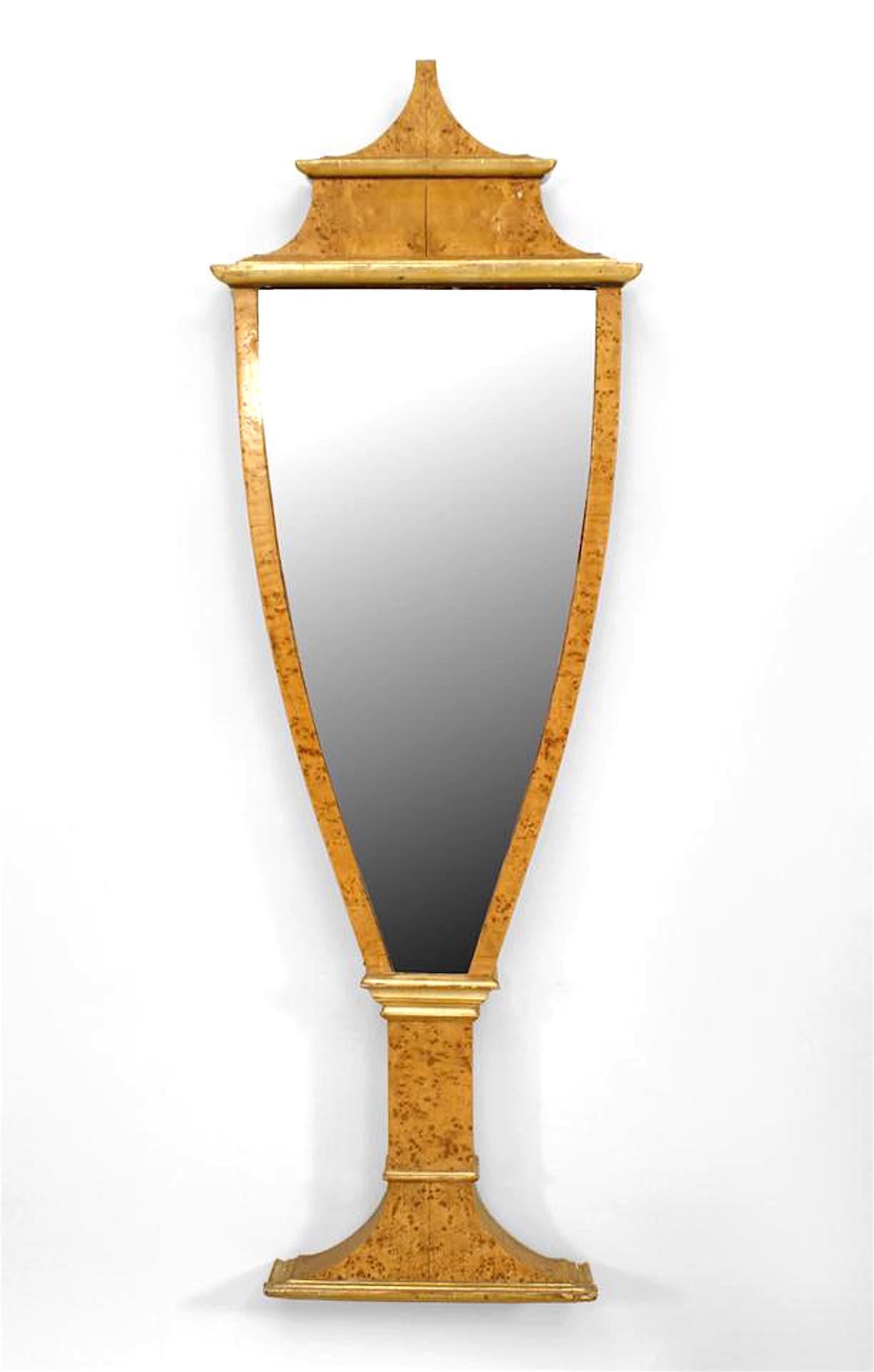 Neoclassical Pair of Italian Neoclassic Style Karelian Birch and Giltwood Wall Mirrors For Sale