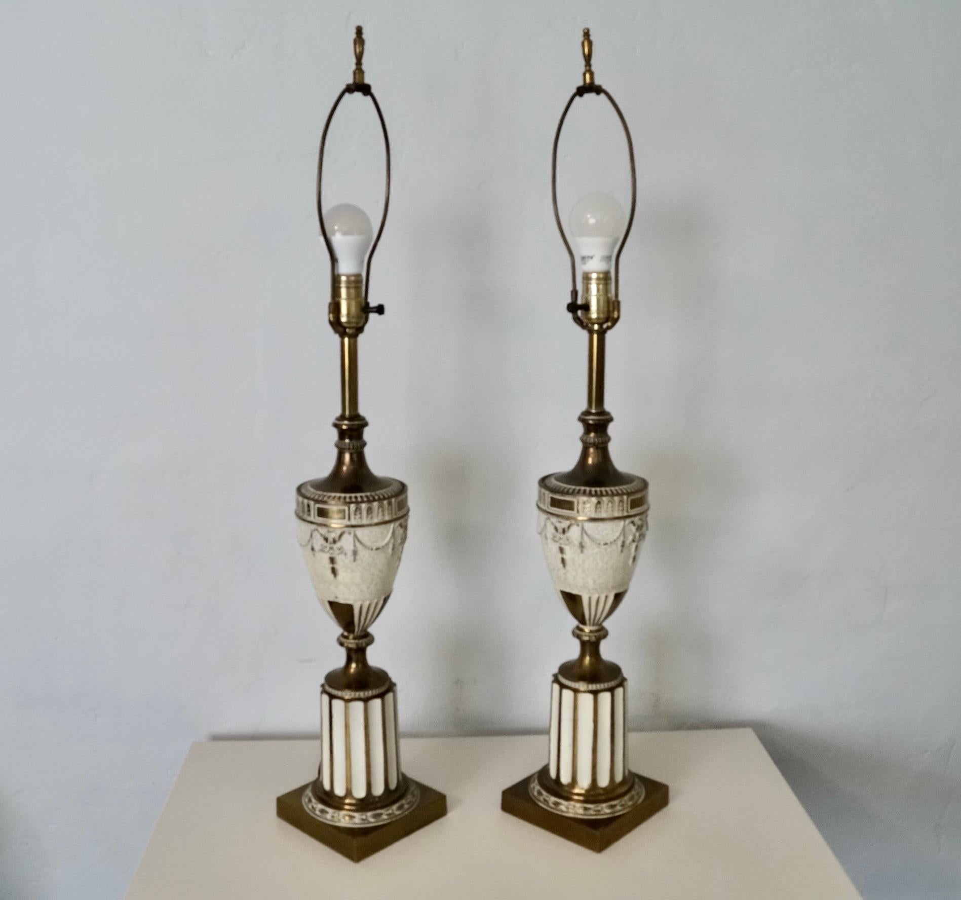Metal Pair of 1930's Neoclassical Ancient Roman Inspired Table Lamps  For Sale