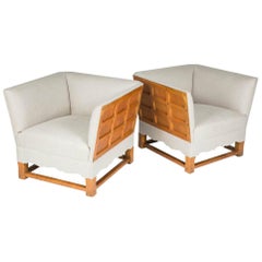 Pair of 1930s Oak and Beach "Spanish" Armchairs by Gärsnäs of Sweden