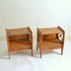 Pair of Oak Bed Side Tables by Jacques Adnet