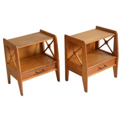 Pair of Oak Bed Side Tables by Jacques Adnet