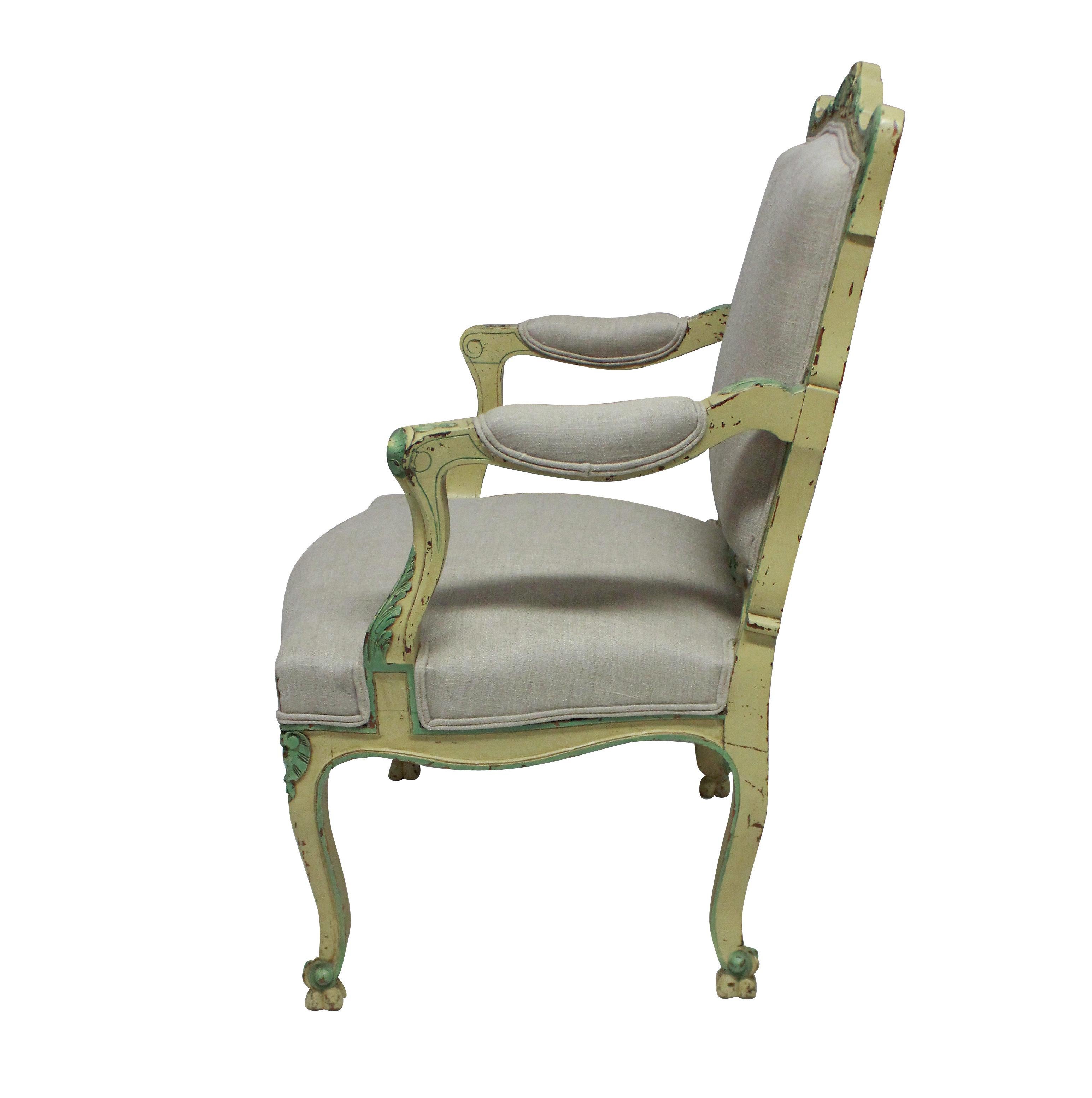 French Pair Of 1930's Painted Louis XV Style Armchairs For Sale