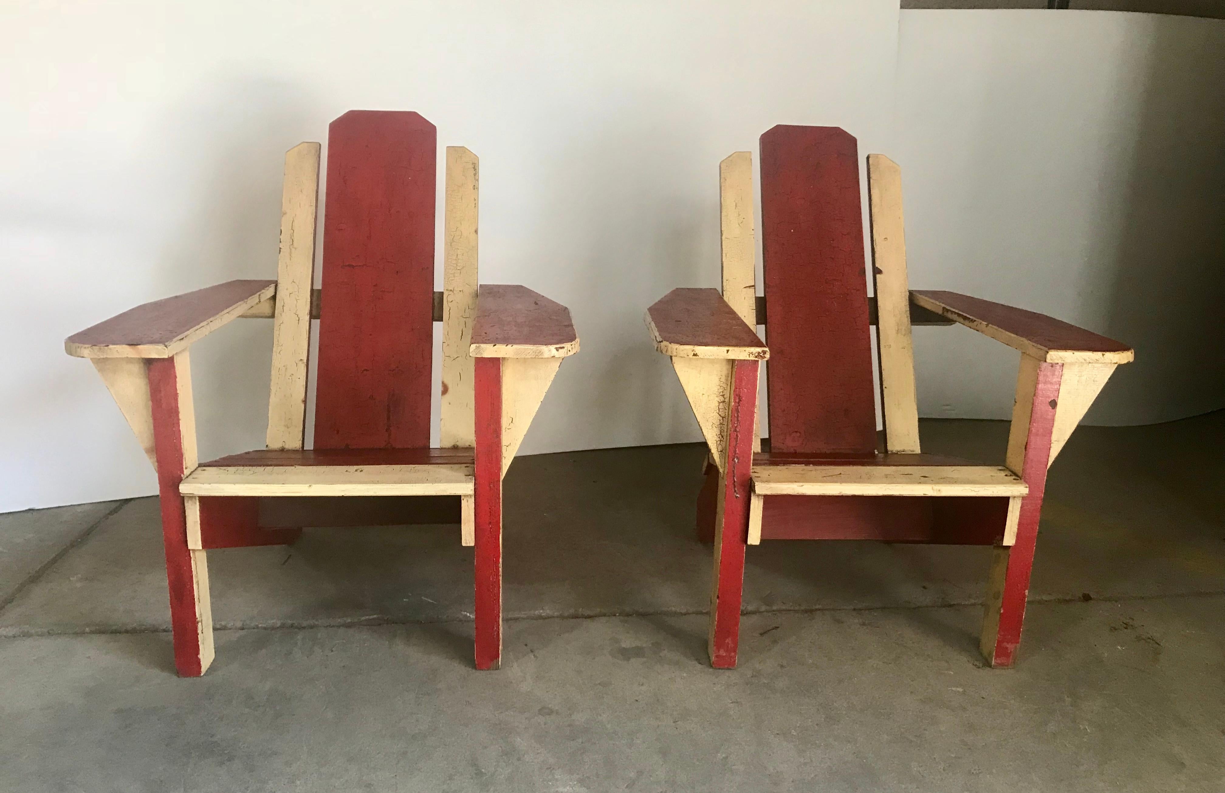 Pair of 1930s Painted Two-Tone Adirondack, Westport Deck Chairs 6