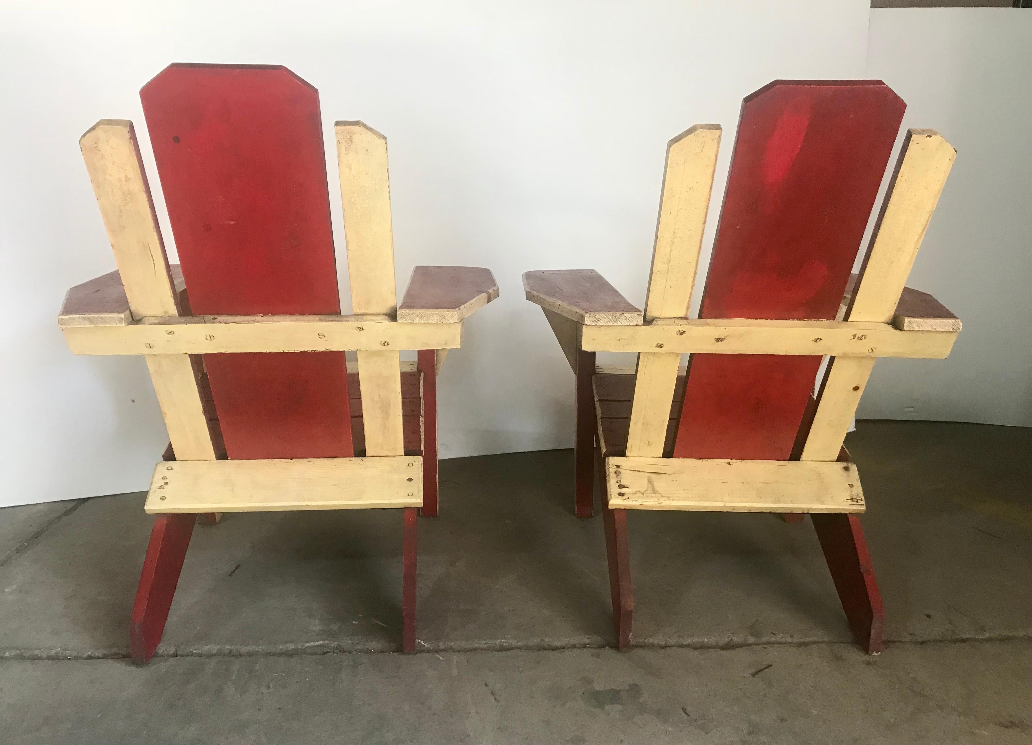 Mid-20th Century Pair of 1930s Painted Two-Tone Adirondack, Westport Deck Chairs