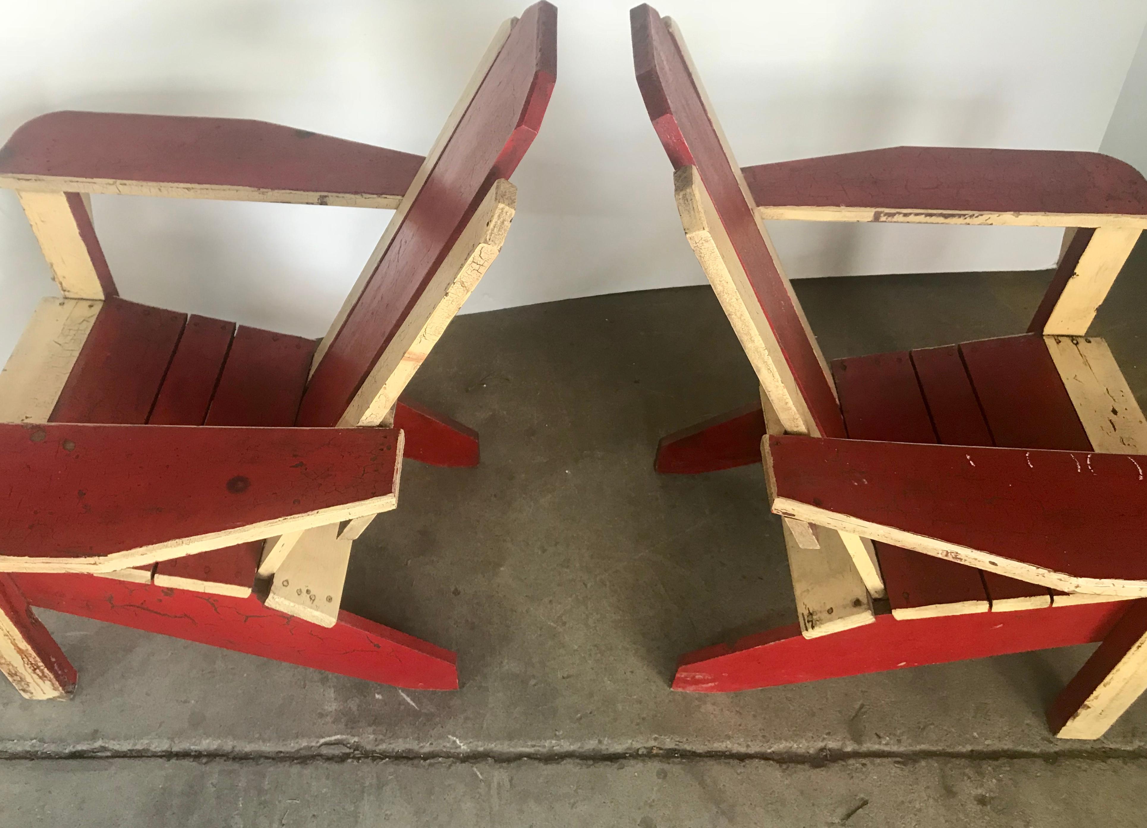 Wood Pair of 1930s Painted Two-Tone Adirondack, Westport Deck Chairs
