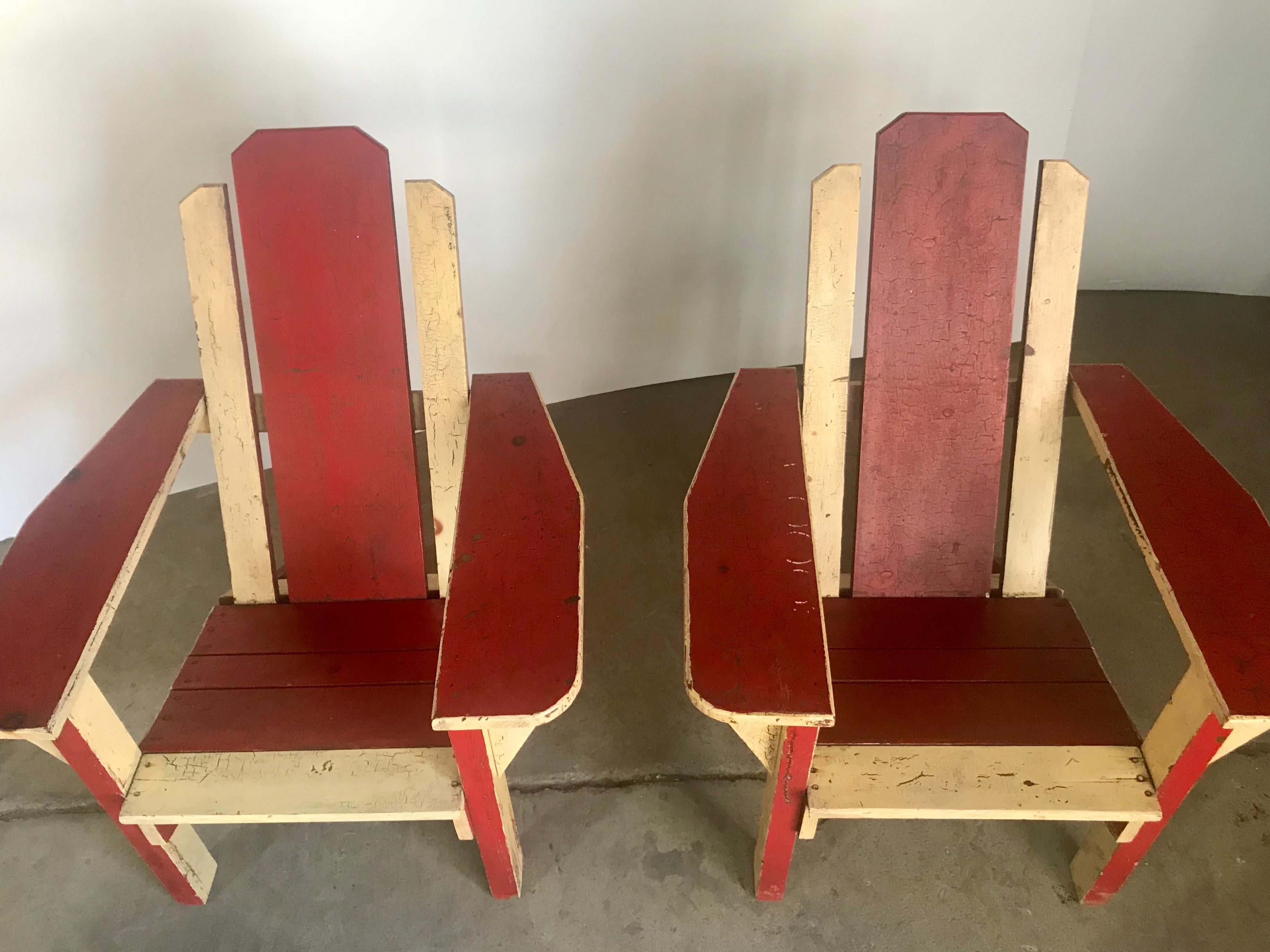 Pair of 1930s Painted Two-Tone Adirondack, Westport Deck Chairs 1