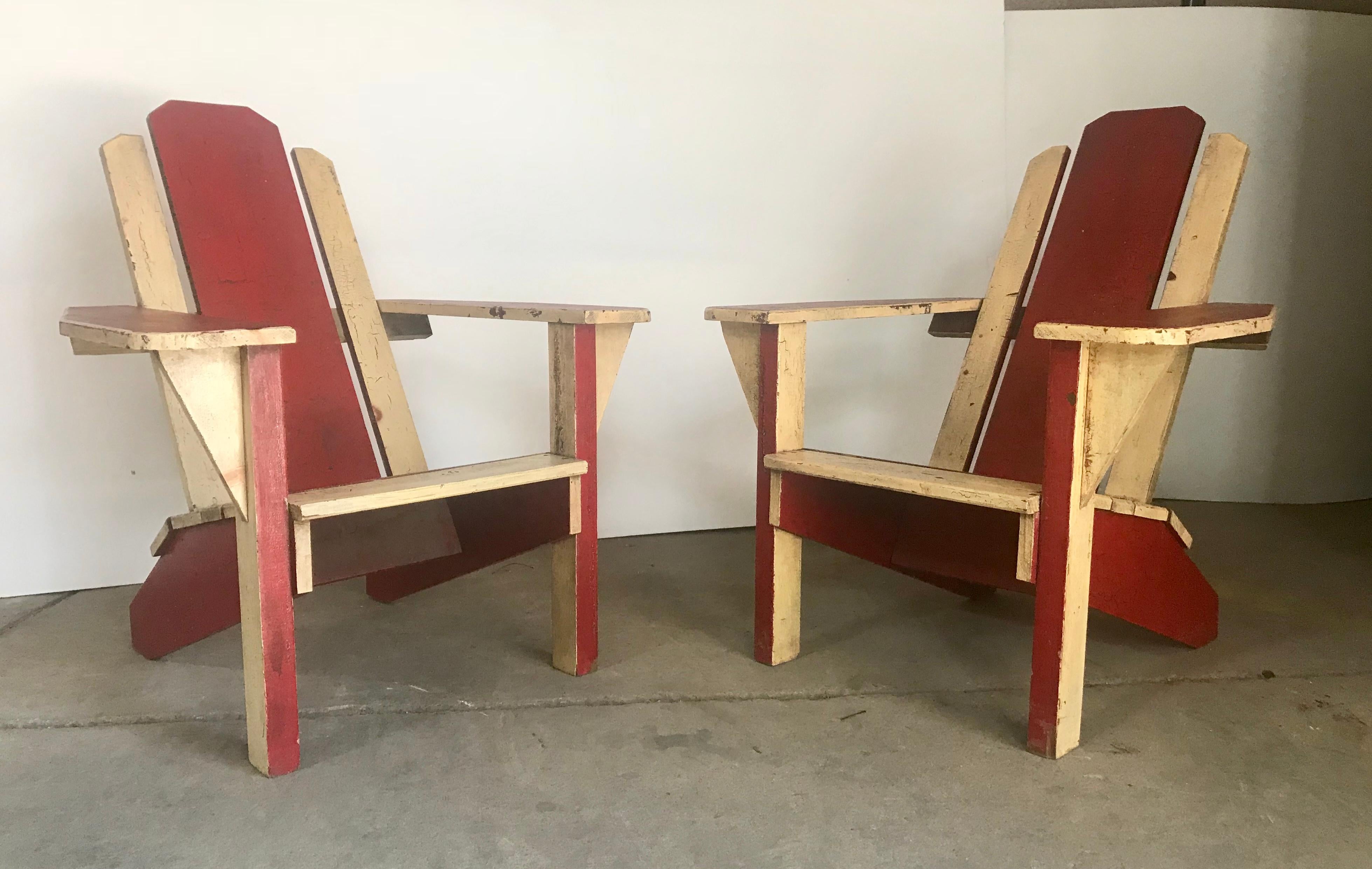 Pair of 1930s Painted Two-Tone Adirondack, Westport Deck Chairs 2