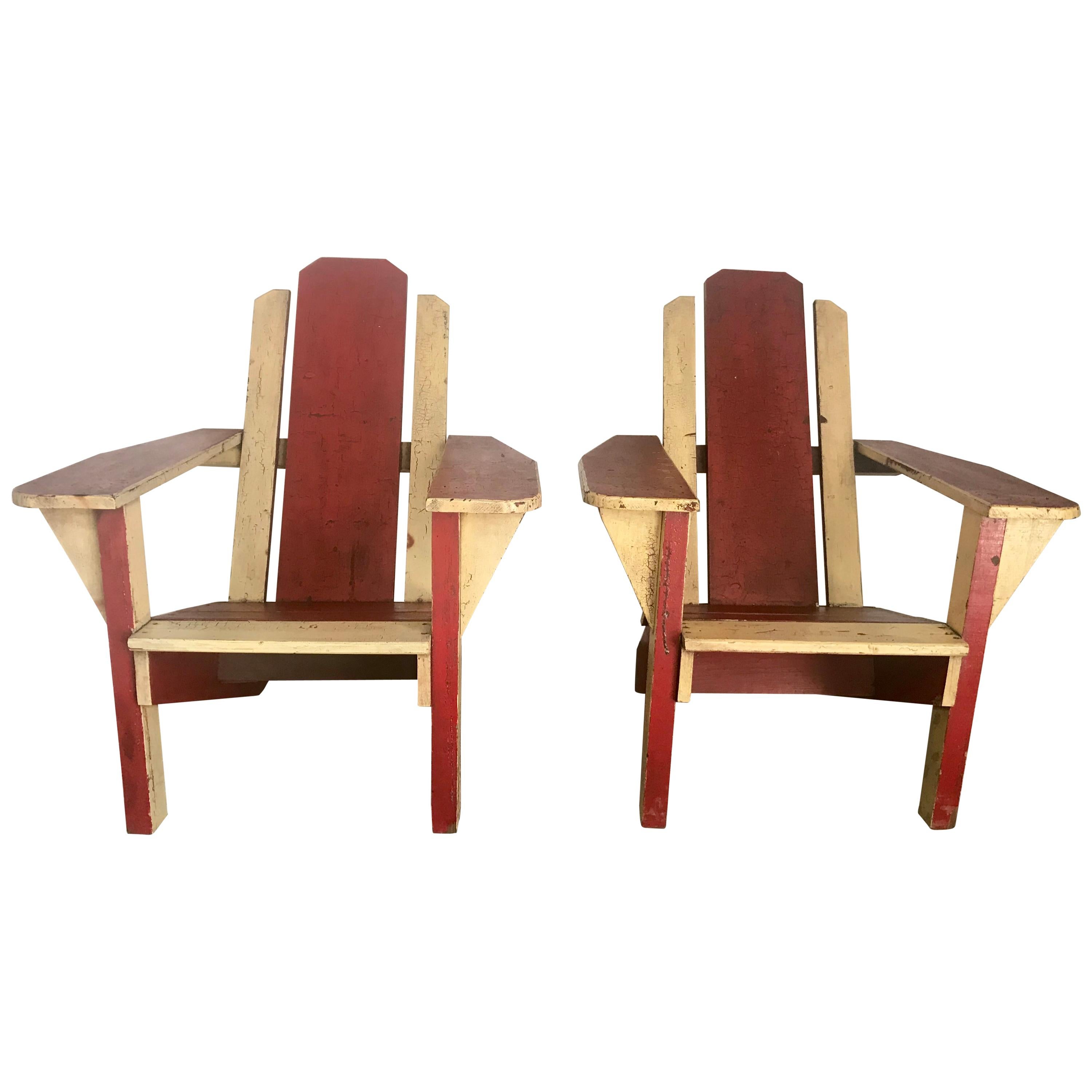 Pair of 1930s Painted Two-Tone Adirondack, Westport Deck Chairs