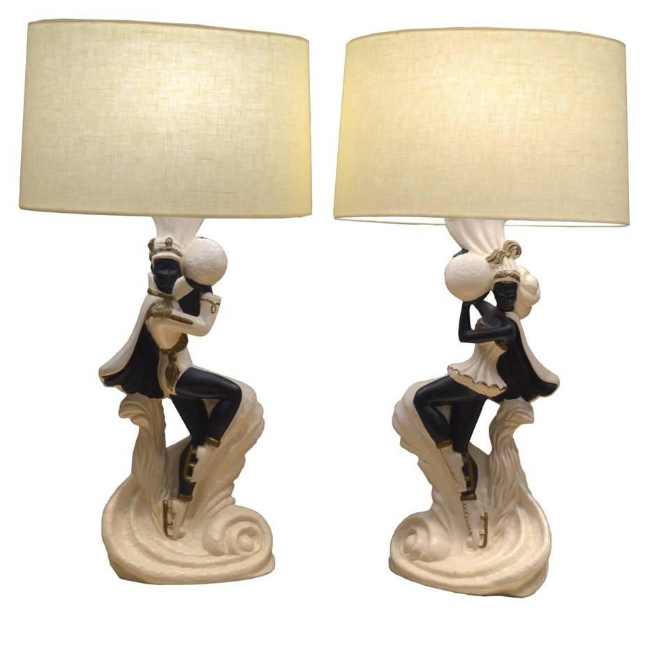 Pair of 1930s Paste Figure Skater Lamps For Sale at 1stDibs 1930s lamps, figure lamps