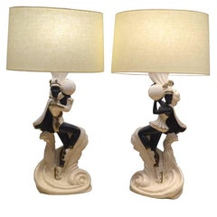 Pair of 1930s Paste Figure Skater Lamps