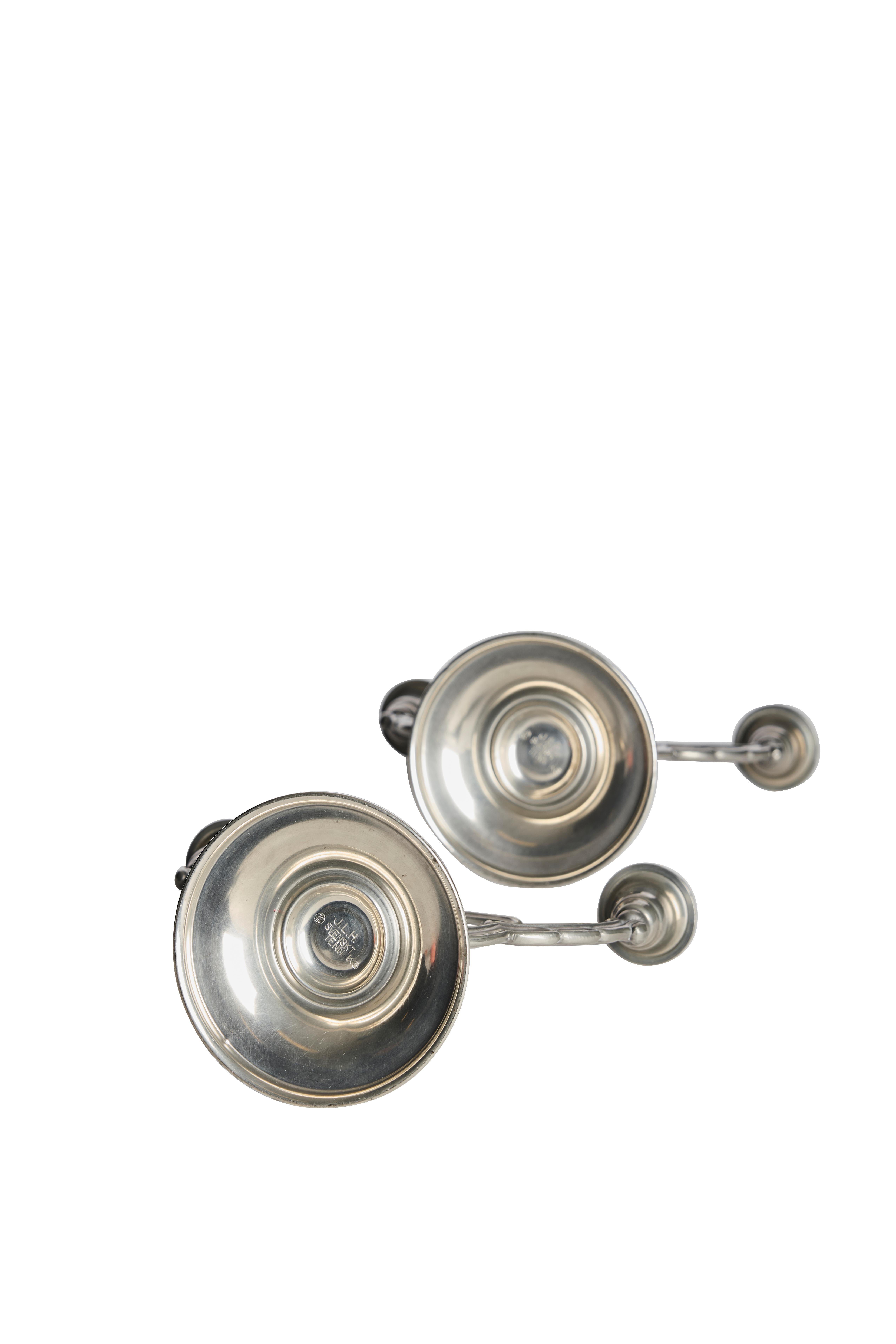 Swedish Pair of 1930s Pewter Candelabra by JLH, Svenskt Tenn, Sweden For Sale