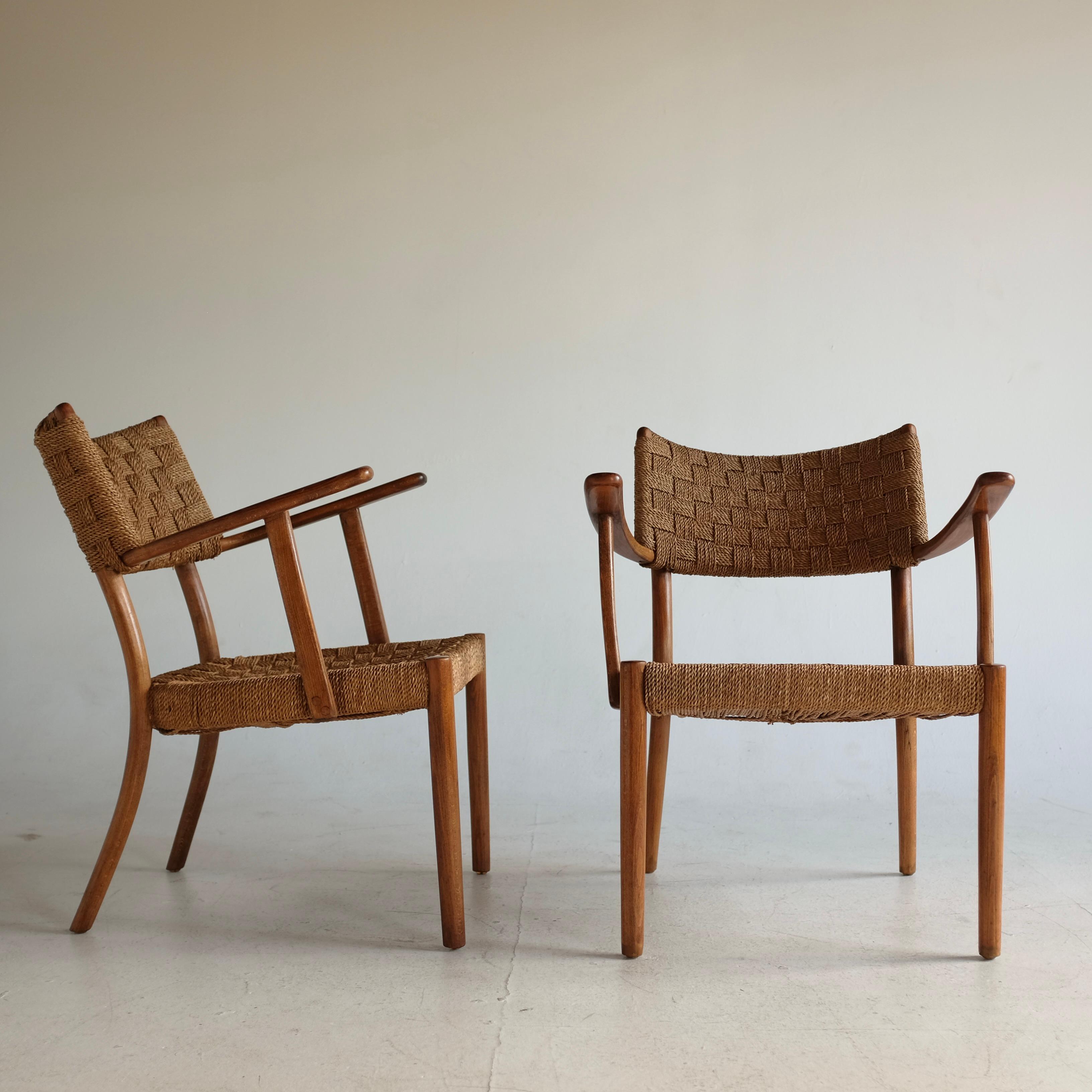 Scandinave moderne Paire de chaises en corde des années 1930 par Karl Schrøder en vente