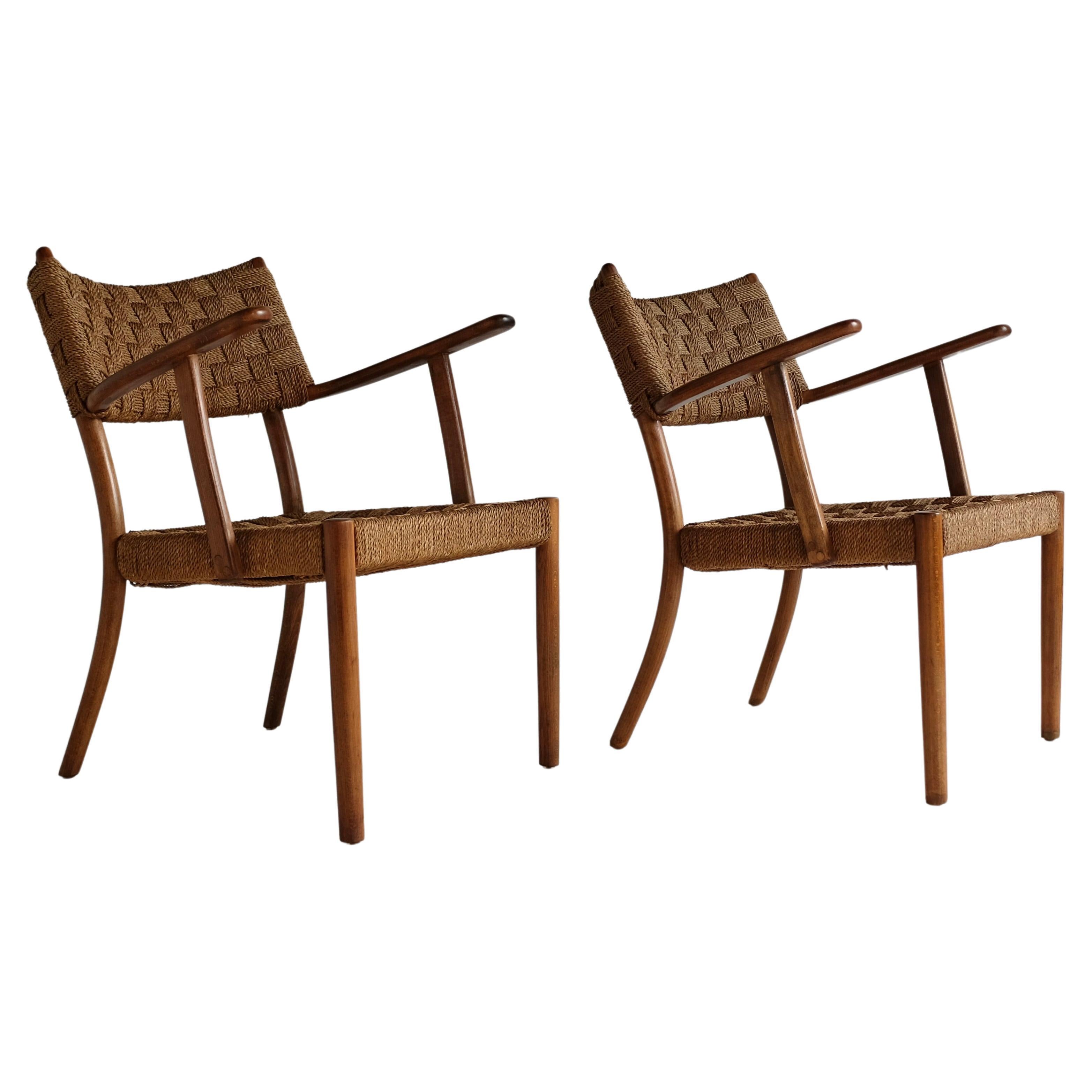 Paire de chaises en corde des années 1930 par Karl Schrøder en vente