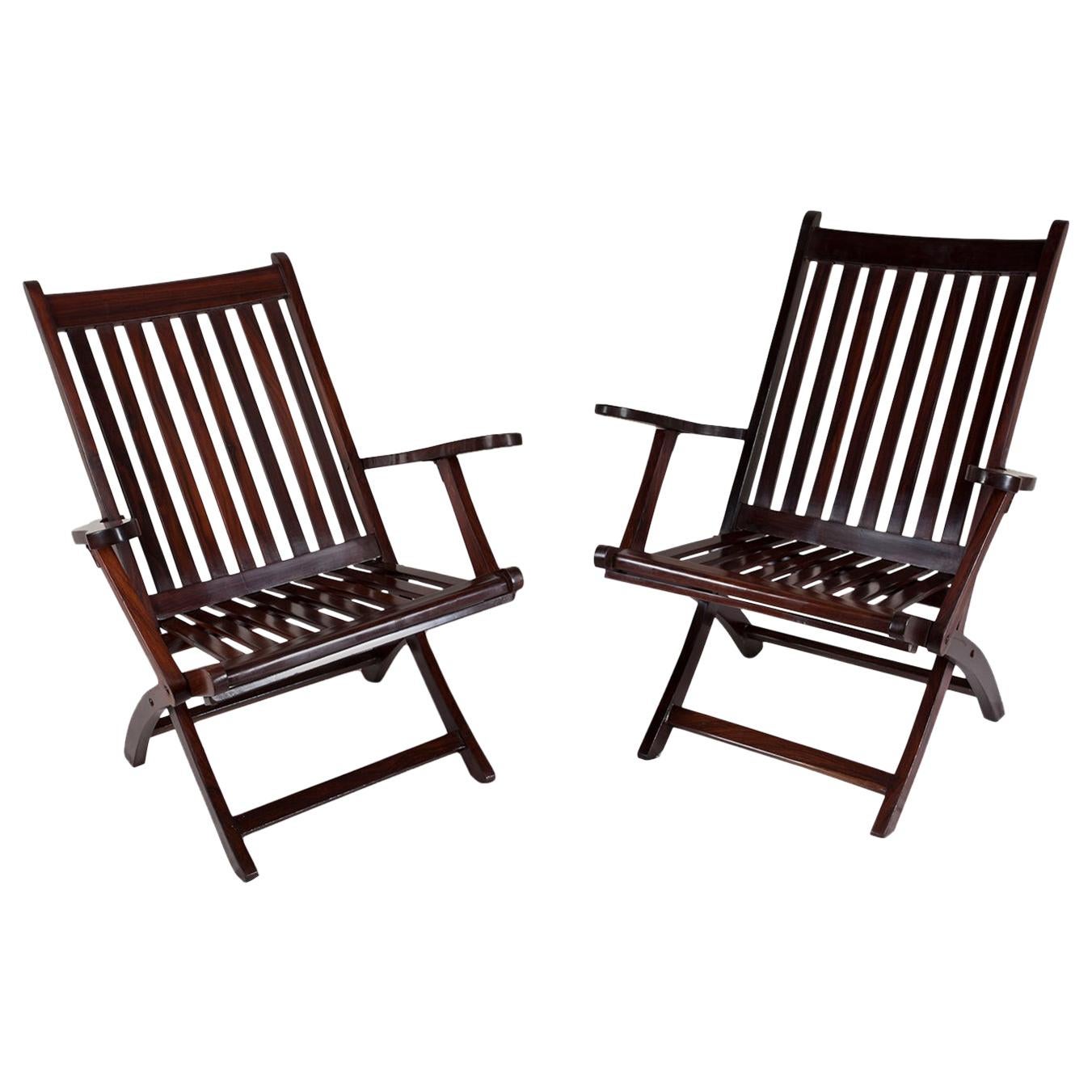 Pair of 1930s Rosewood Deck or Side Chairs, British