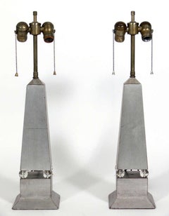 Pair of 1930s Silver Leaf Obelisk Lamps