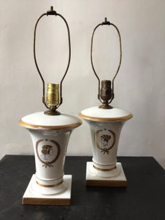 Pair of 1930s Small Porcelain Urn Neo Classical Lamps