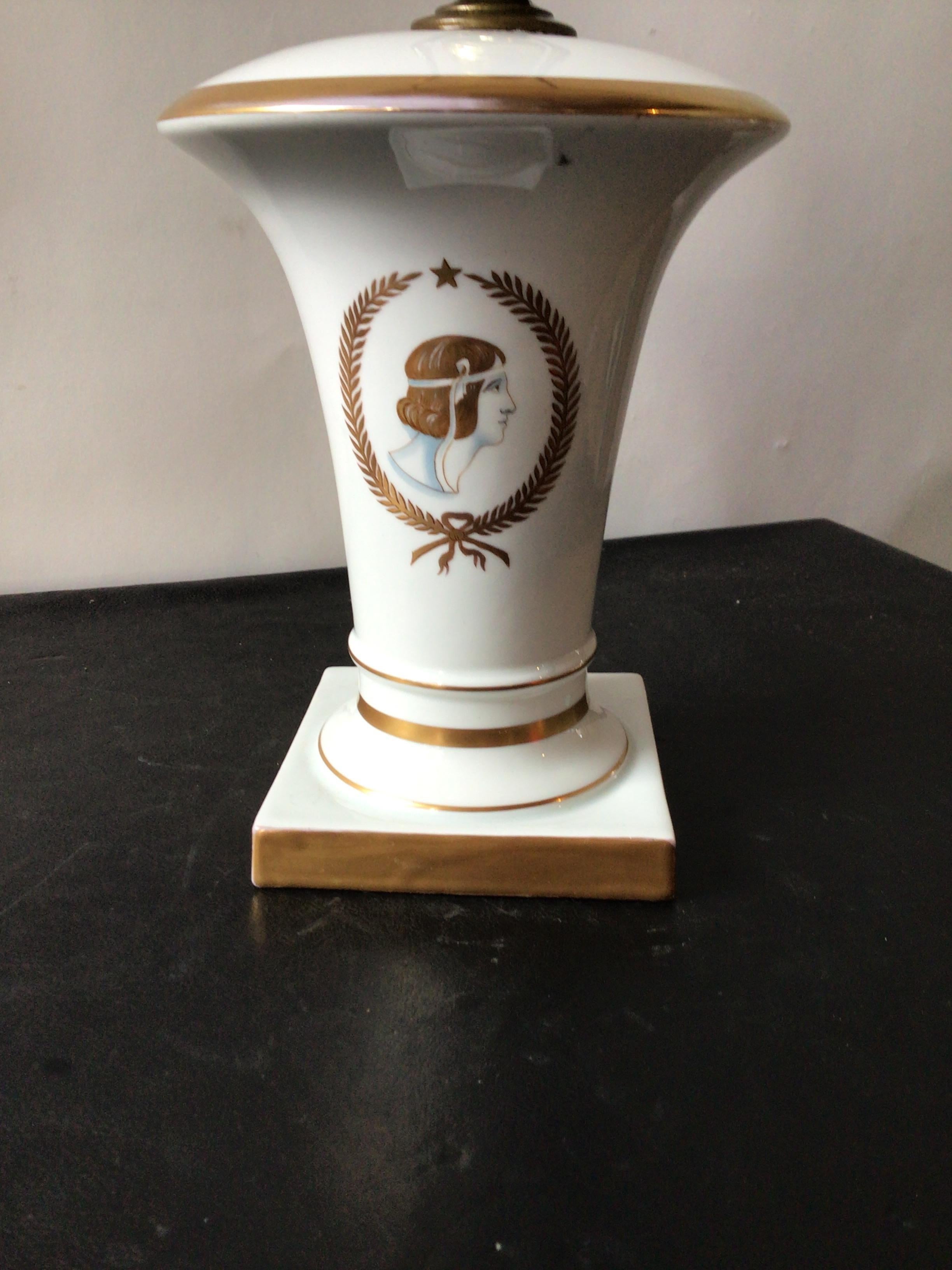 Mid-20th Century Pair of 1930s Small Porcelain Urn Neo Classical Lamps For Sale