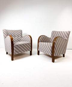 Pair of 1930s Swedish Art Deco Lounge Chairs in Striped Upholstery