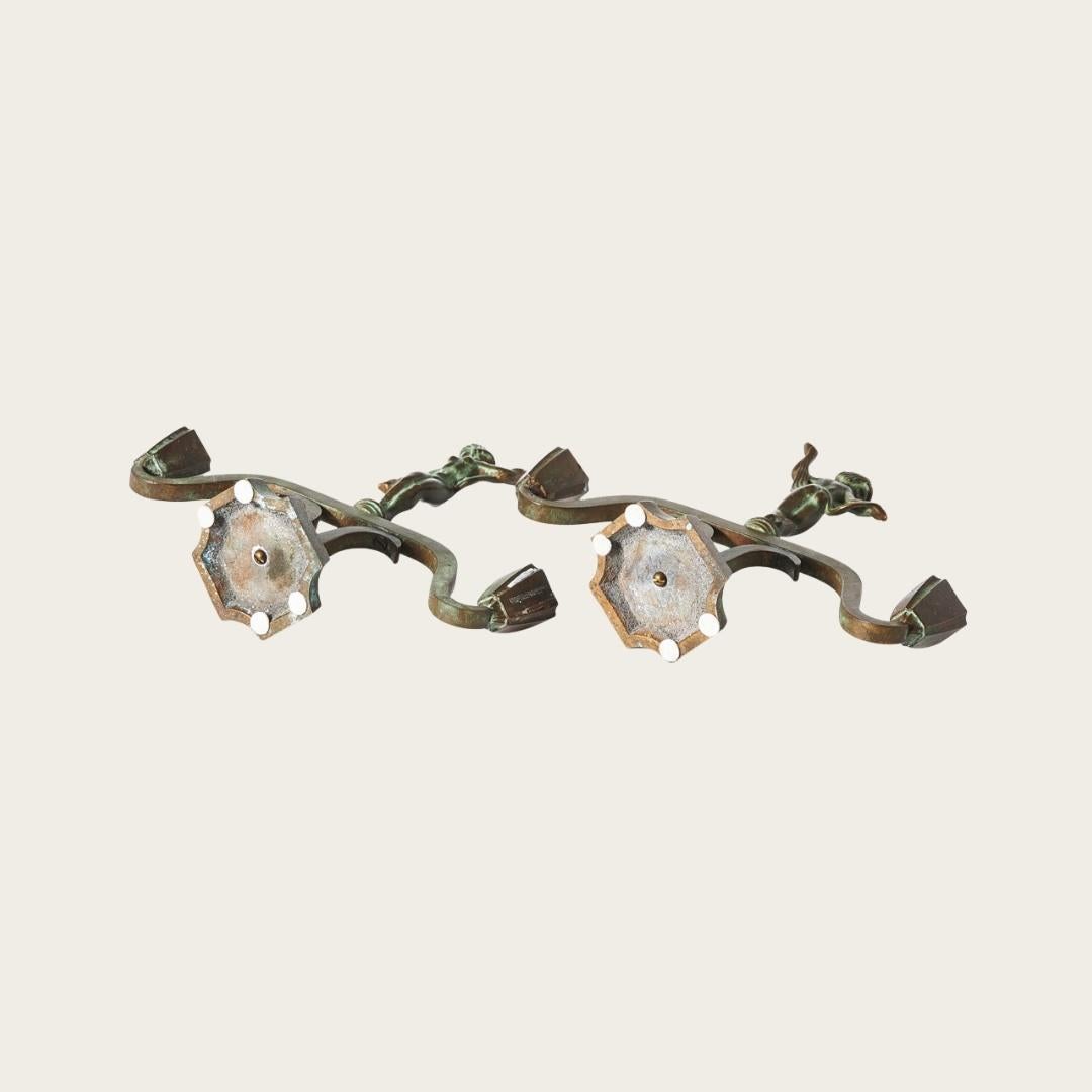 Pair of 1930s Swedish Art Deco Patinated Bronze Statuesque Candleholders For Sale 2