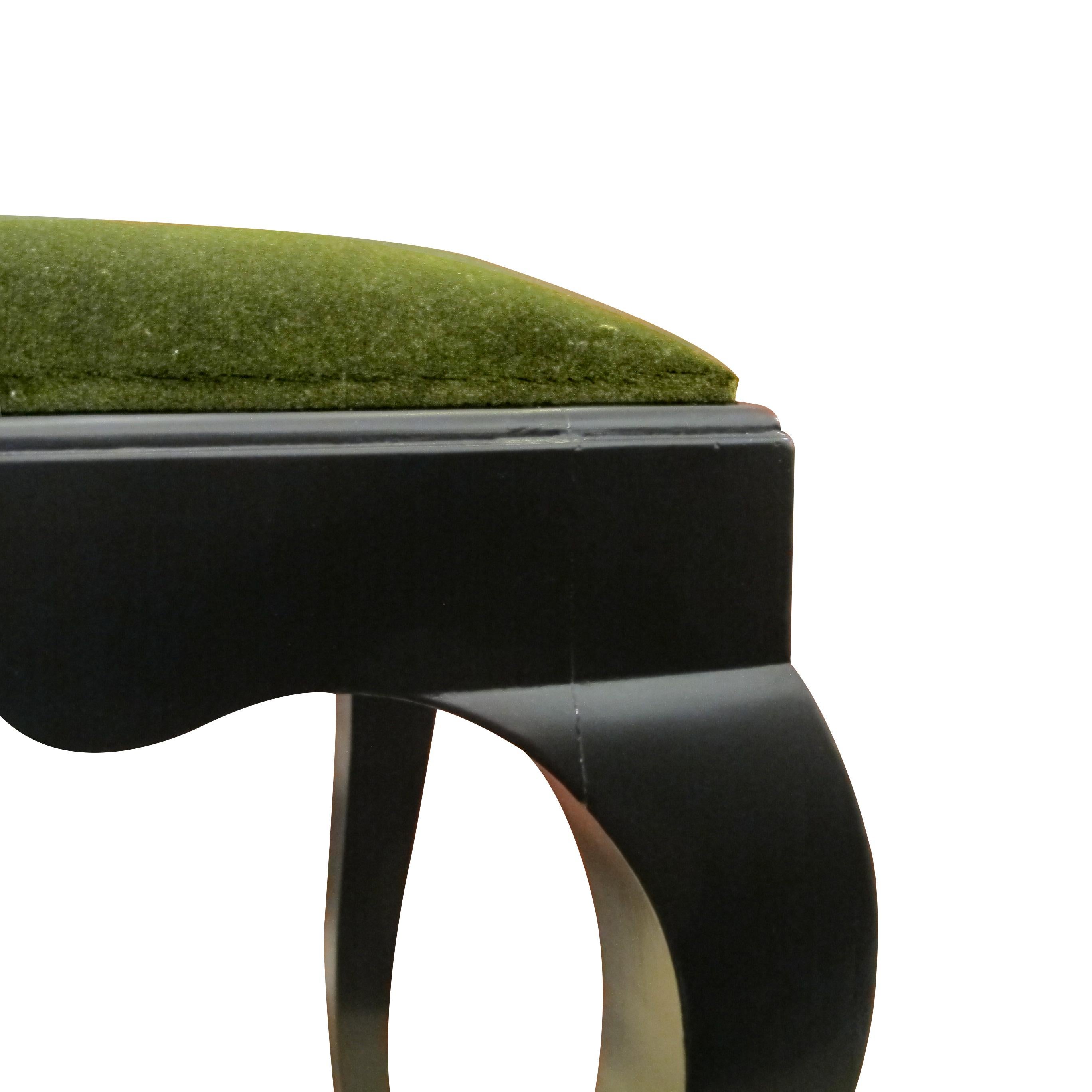 Birch Pair of 1930s Swedish Ebonized Stools Newly Upholstered in Green Velvet Fabric