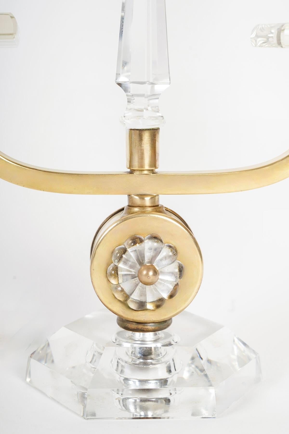 Pair of 1930s table candlesticks in bronze and crystal by Cristalleries De Bacca In Good Condition In Saint-Ouen, FR