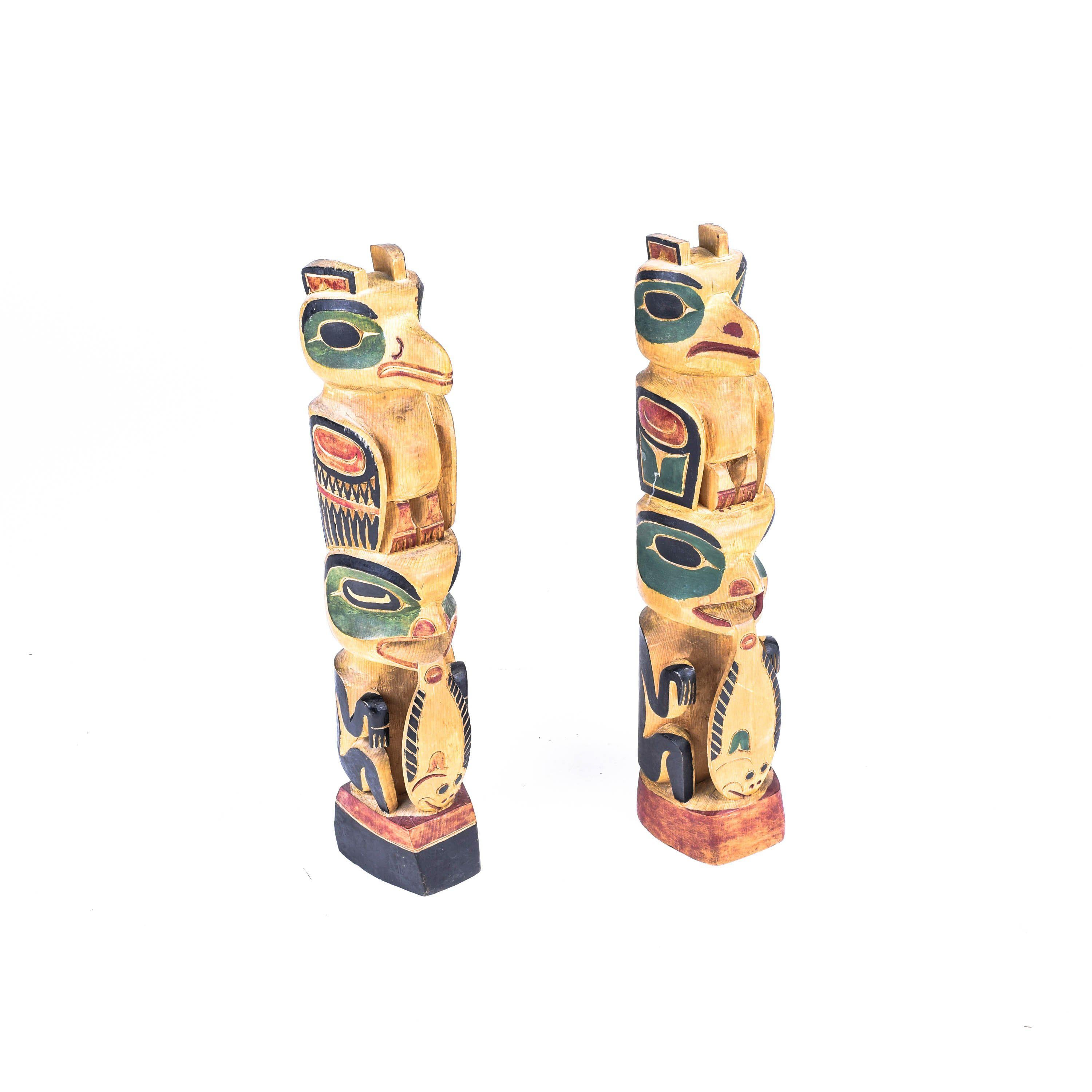 Native American Pair of 1930s Tlingit Totems For Sale