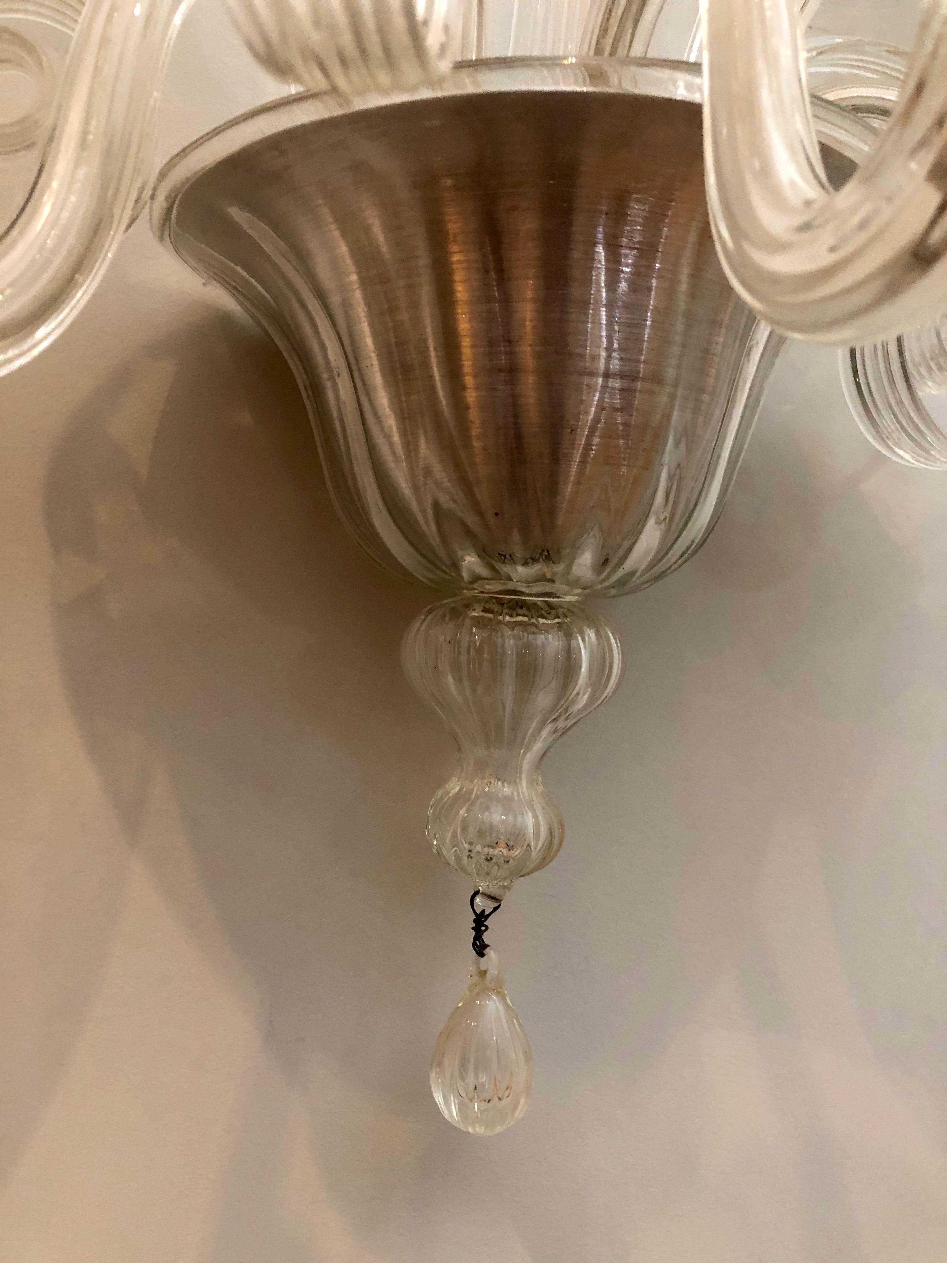 French Pair of 1930s Veronese Glass Sconces For Sale
