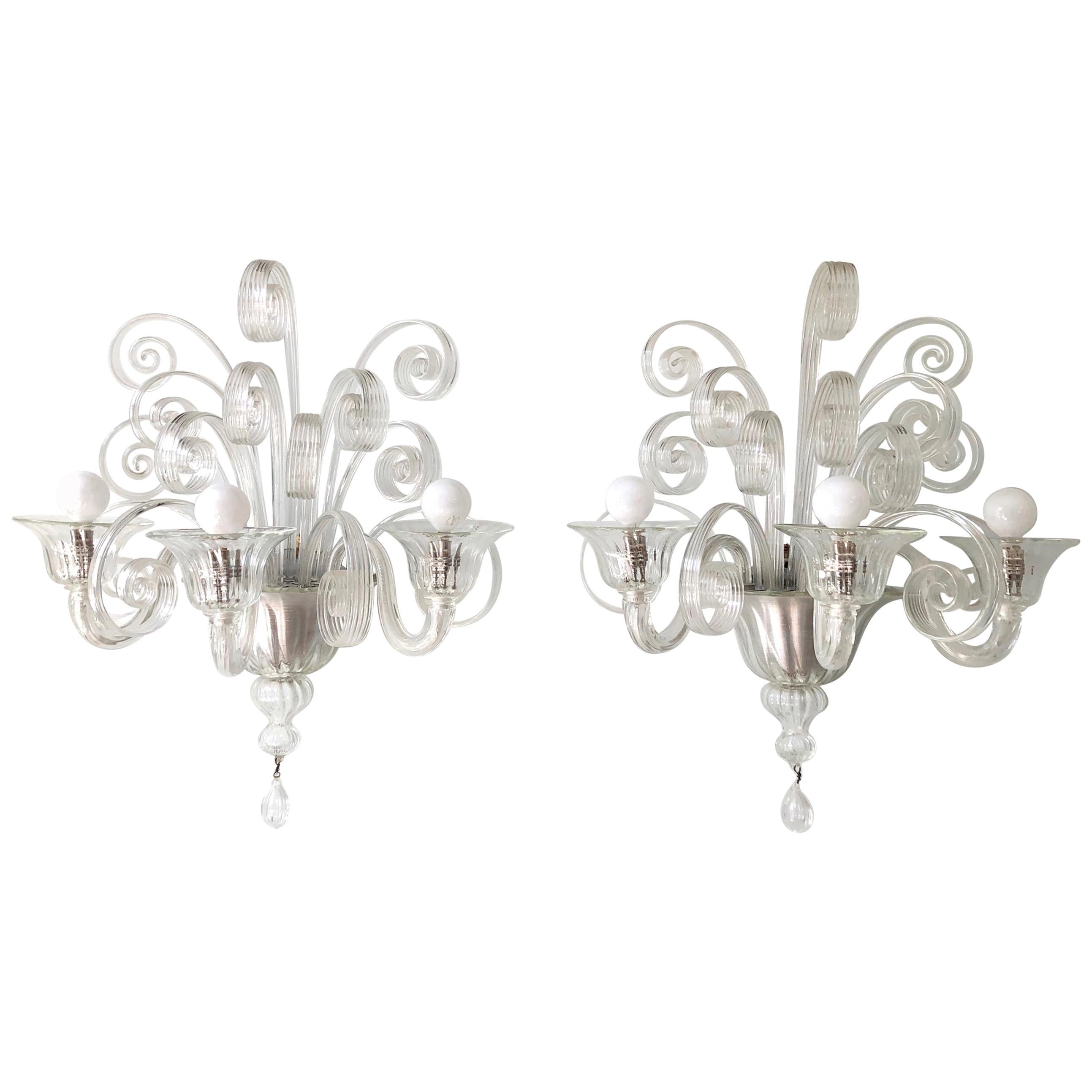 Pair of 1930s Veronese Glass Sconces For Sale