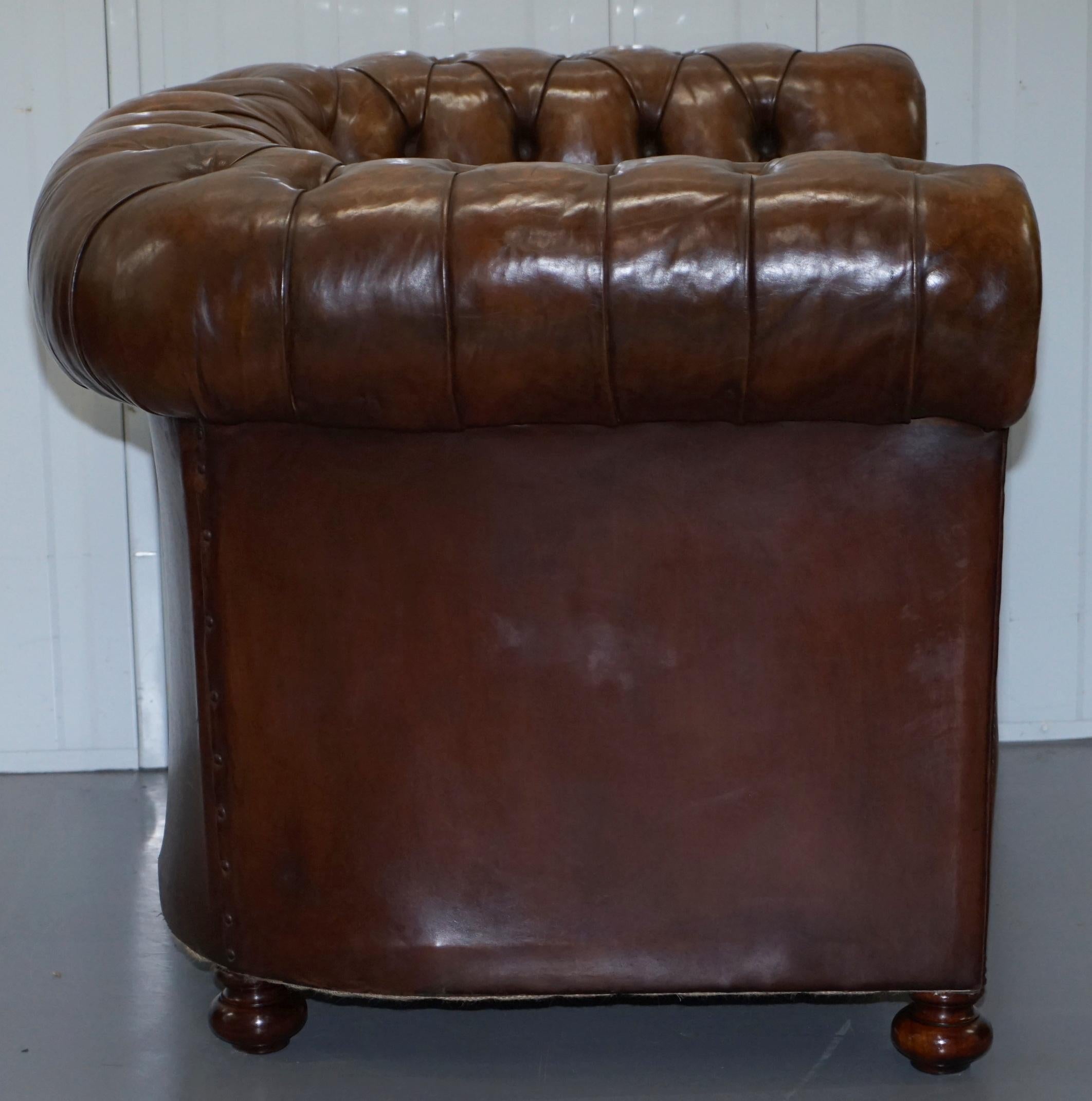 Pair of 1930s Vintage Restored Chesterfield Club Armchairs Cigar Brown Leather 5