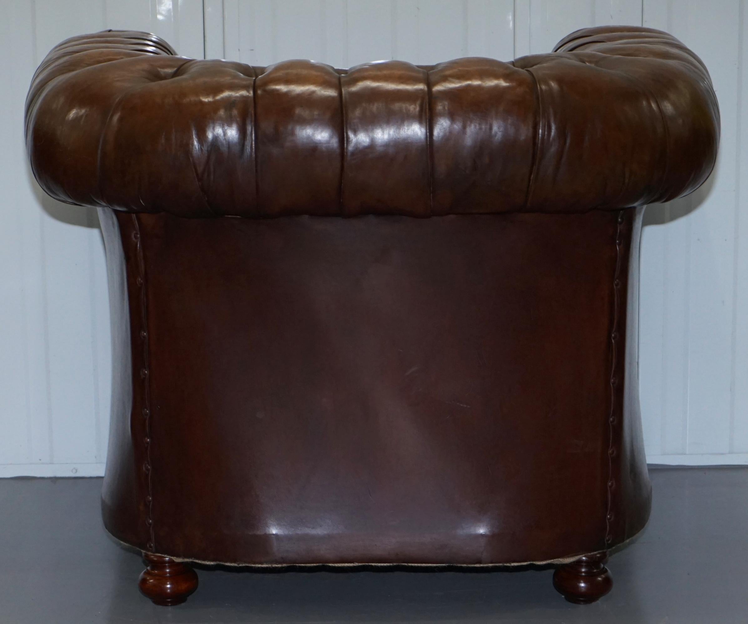 Pair of 1930s Vintage Restored Chesterfield Club Armchairs Cigar Brown Leather 6