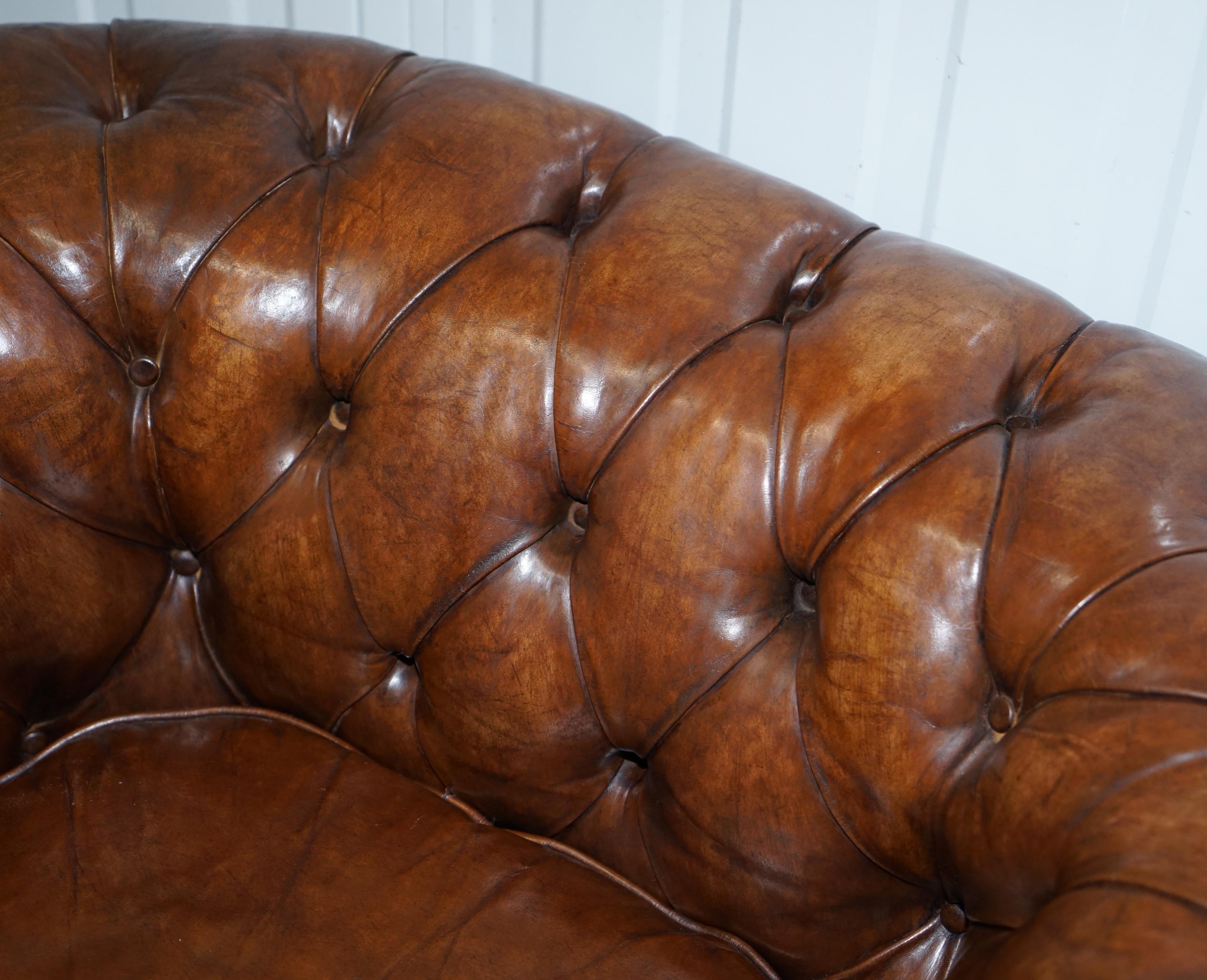Pair of 1930s Vintage Restored Chesterfield Club Armchairs Cigar Brown Leather 1
