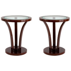Pair of 1930s Vintage Walnut and Maple Side Tables