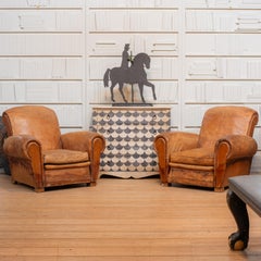 Pair of 1930s Worn Leather Club Chairs
