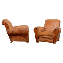 Pair of 1930s Worn Leather Club Chairs