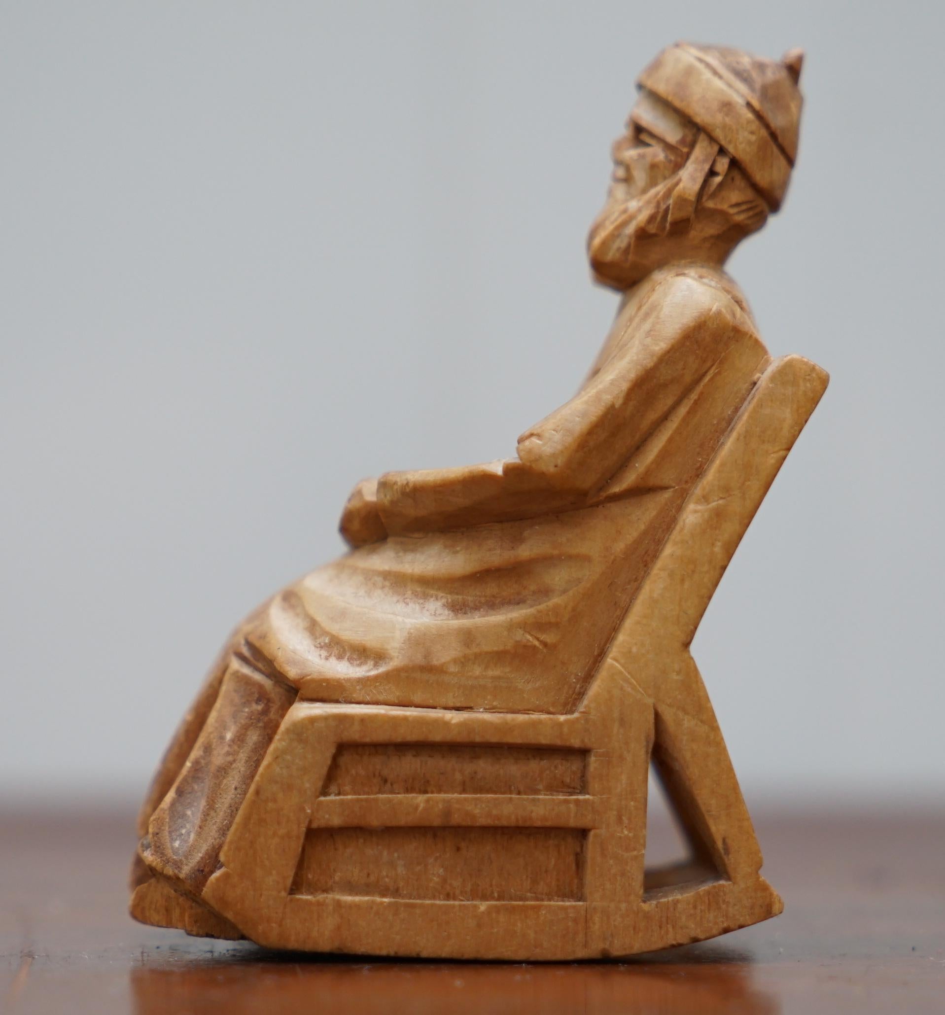Pair of 1938 Andre Bourgault Miniatur Carved Wood Statues Couple Rocking Chairs For Sale 2