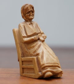 Pair of 1938 Andre Bourgault Miniatur Carved Wood Statues Couple Rocking Chairs