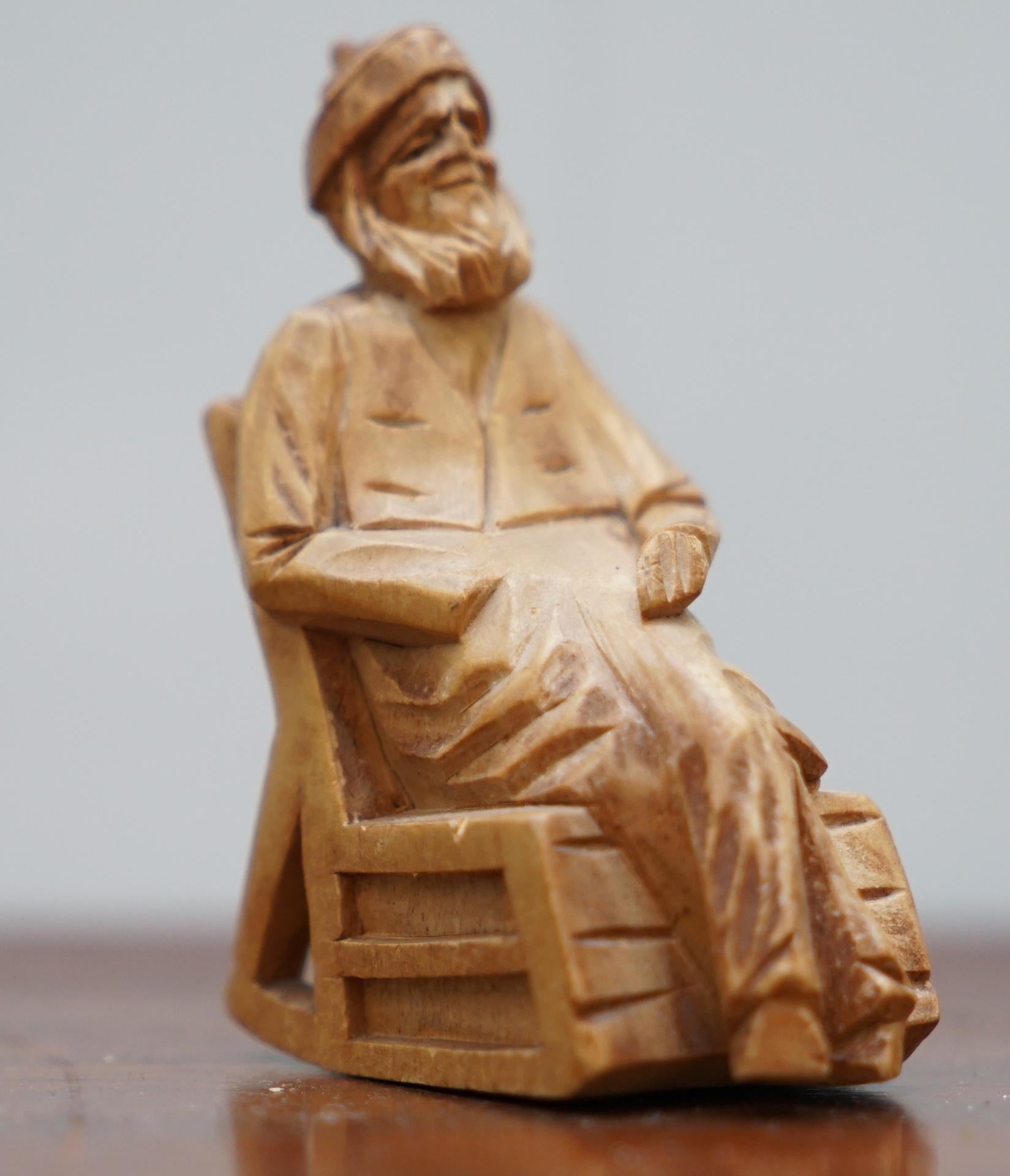 Mid-20th Century Pair of 1938 Andre Bourgault Miniatur Carved Wood Statues Couple Rocking Chairs For Sale