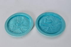 Pair of 1939 World's Fair Capital & Labor Turquoise Souvenir Ceramic Plates