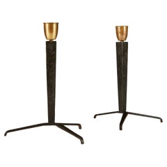 Pair of 1940 iron tripod table lamps by Jean-Michel Frank