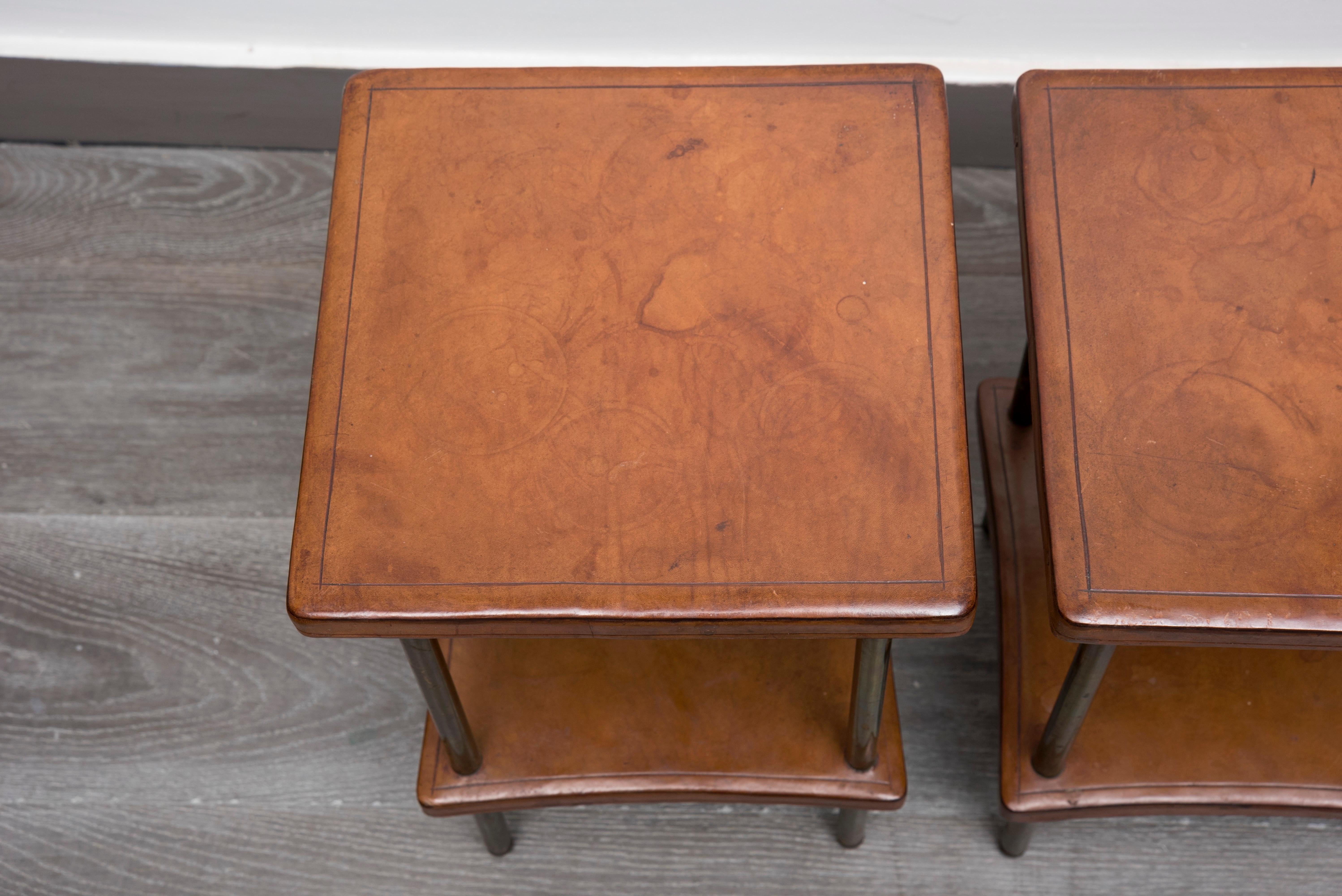 Leather Pair of 1940s Side Tables For Sale
