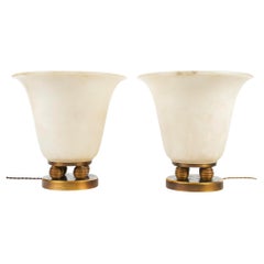 Pair of 1940s Alabaster and Bronze Lamps.