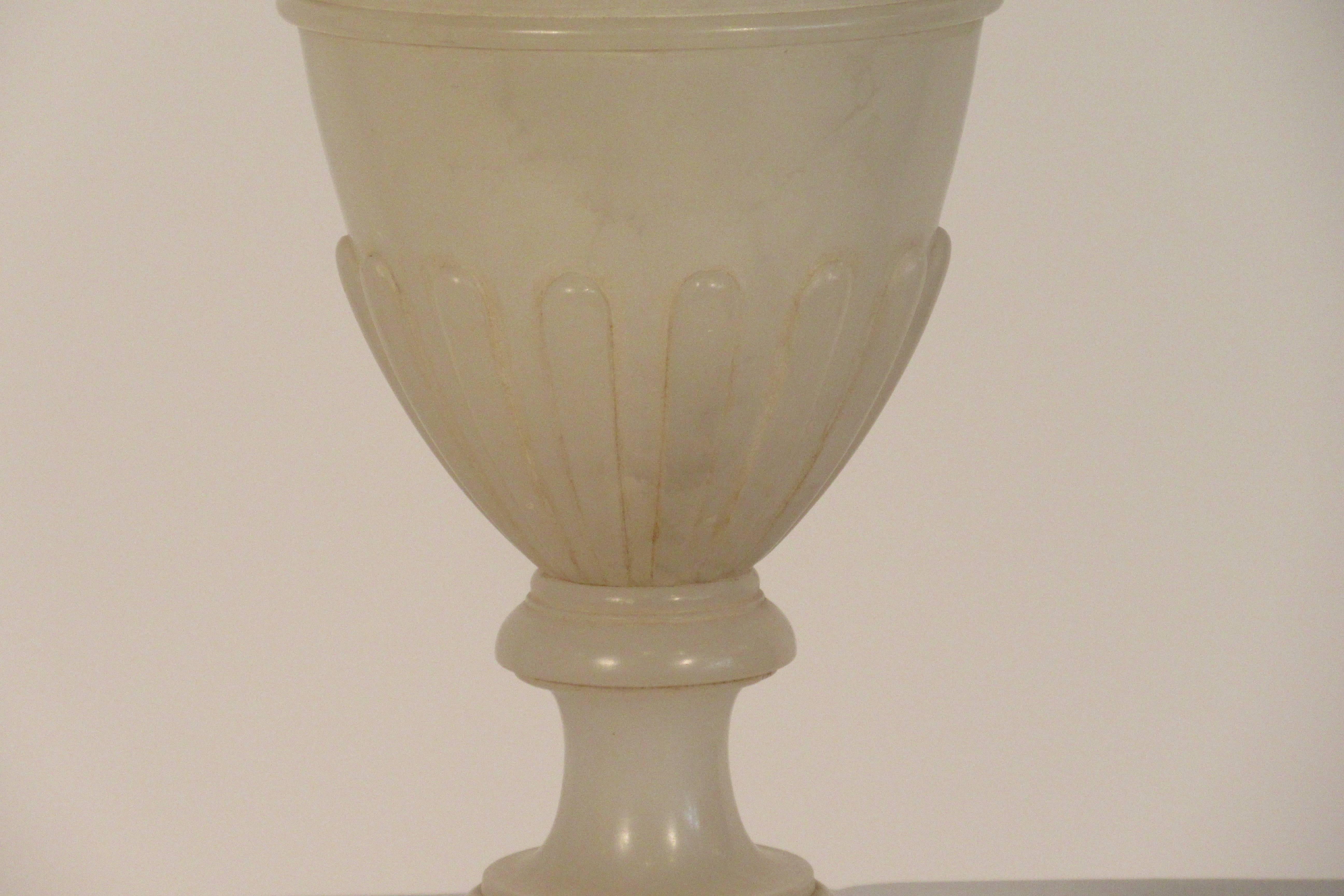Pair of 1940s Alabaster Classical Urn Lamps 6
