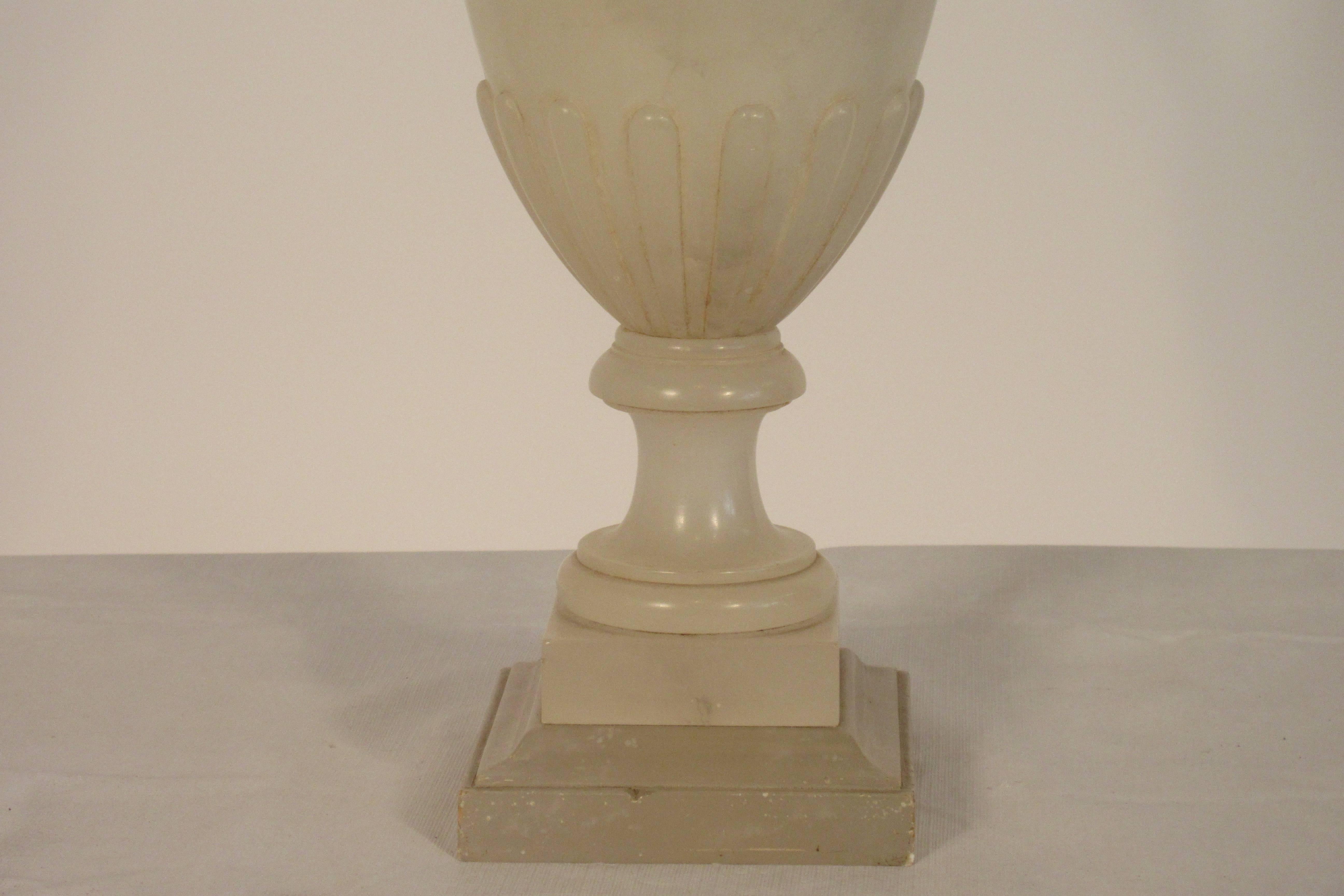 Pair of 1940s Alabaster Classical Urn Lamps 8